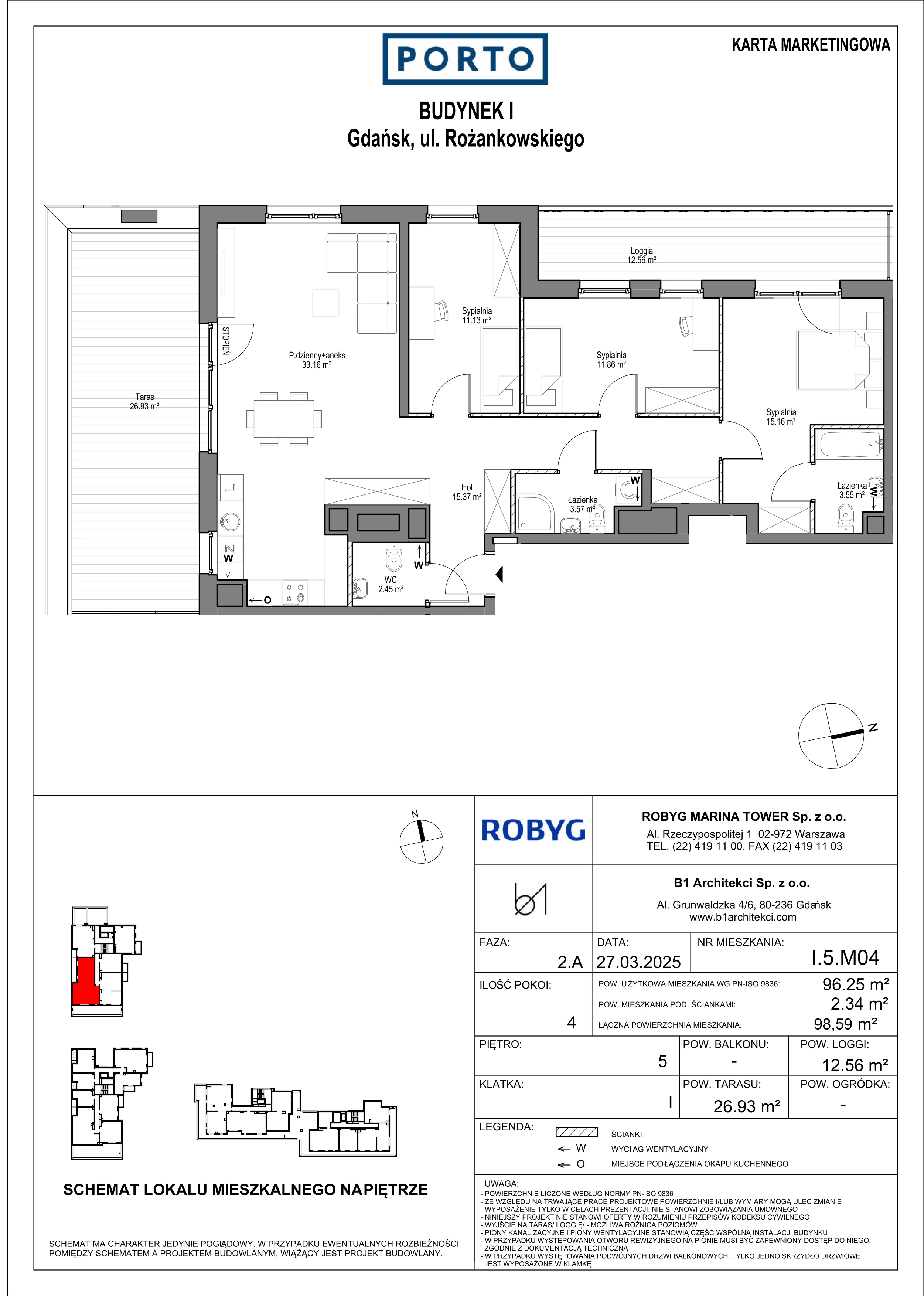 4 pokoje, mieszkanie 96,25 m², piętro 5, oferta nr I.5M04, PORTO, Gdańsk, Nowy Port, ul. Letnicka