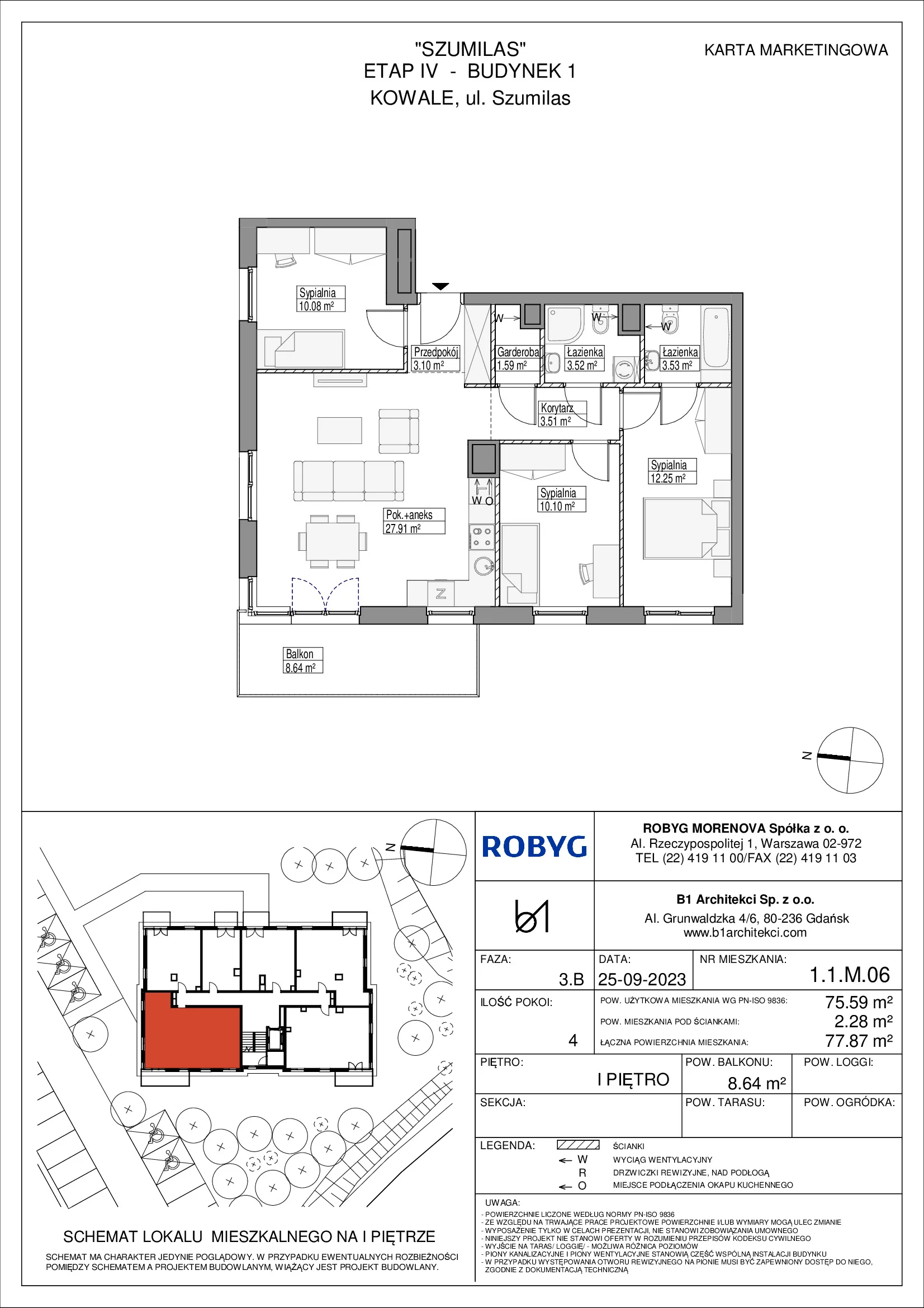 Mieszkanie 75,59 m², piętro 1, oferta nr 1.1M06, Szumilas, Kowale, ul. Magazynowa