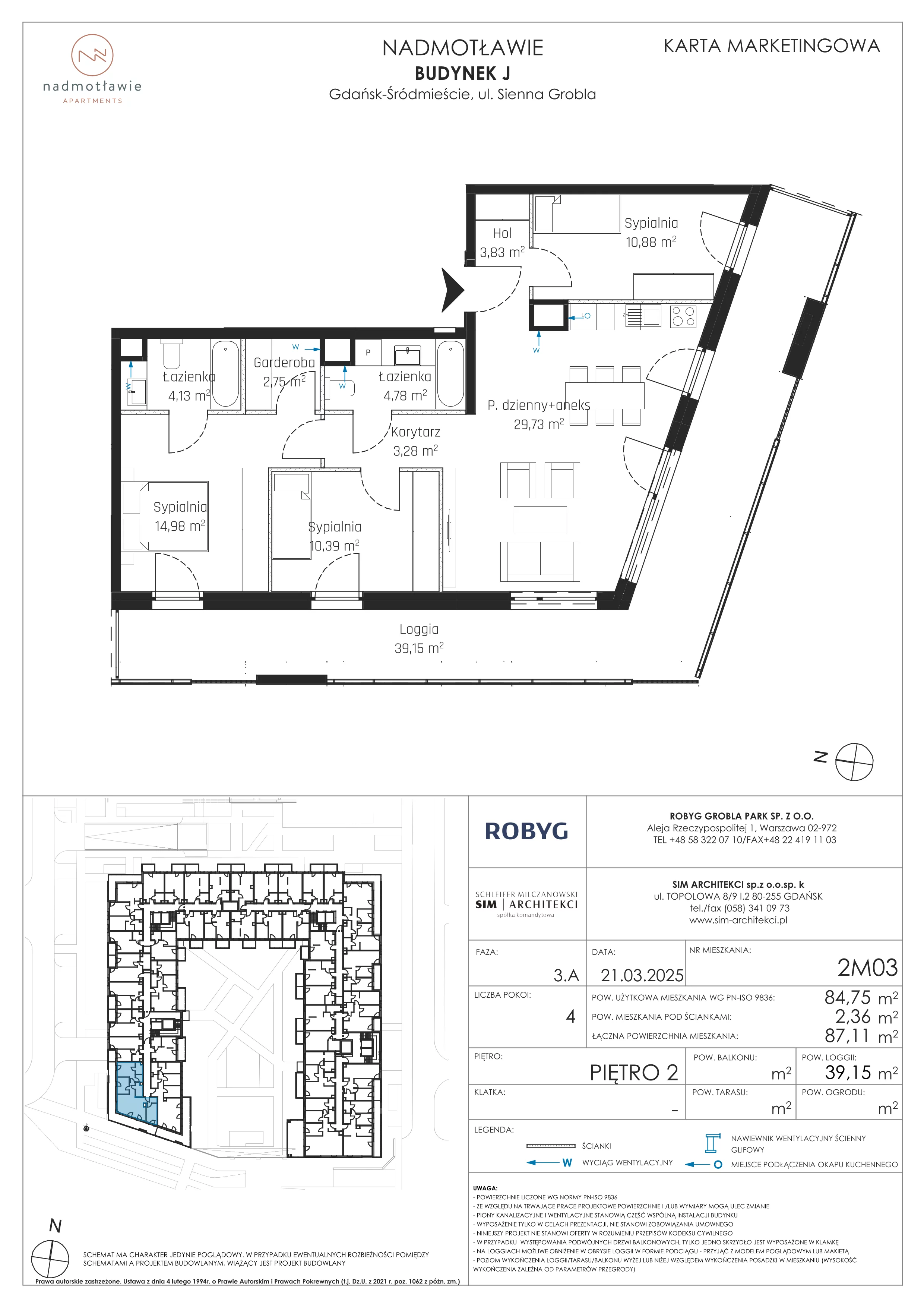 4 pokoje, mieszkanie 84,75 m², piętro 2, oferta nr J.2M03, Nadmotławie Apartments, Gdańsk, Śródmieście, ul. Sienna Grobla