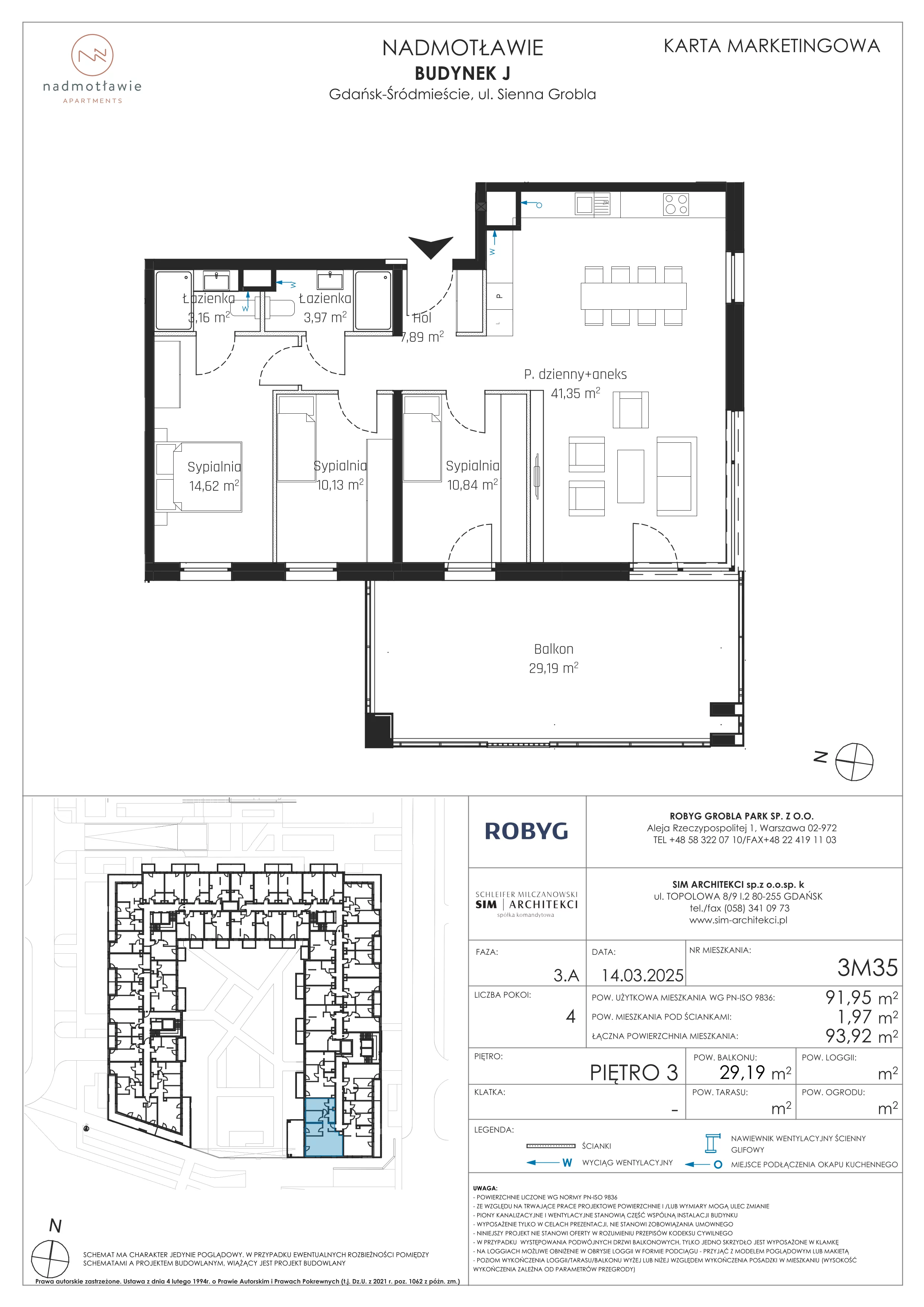 4 pokoje, mieszkanie 91,95 m², piętro 3, oferta nr J.3M35, Nadmotławie Apartments, Gdańsk, Śródmieście, ul. Sienna Grobla