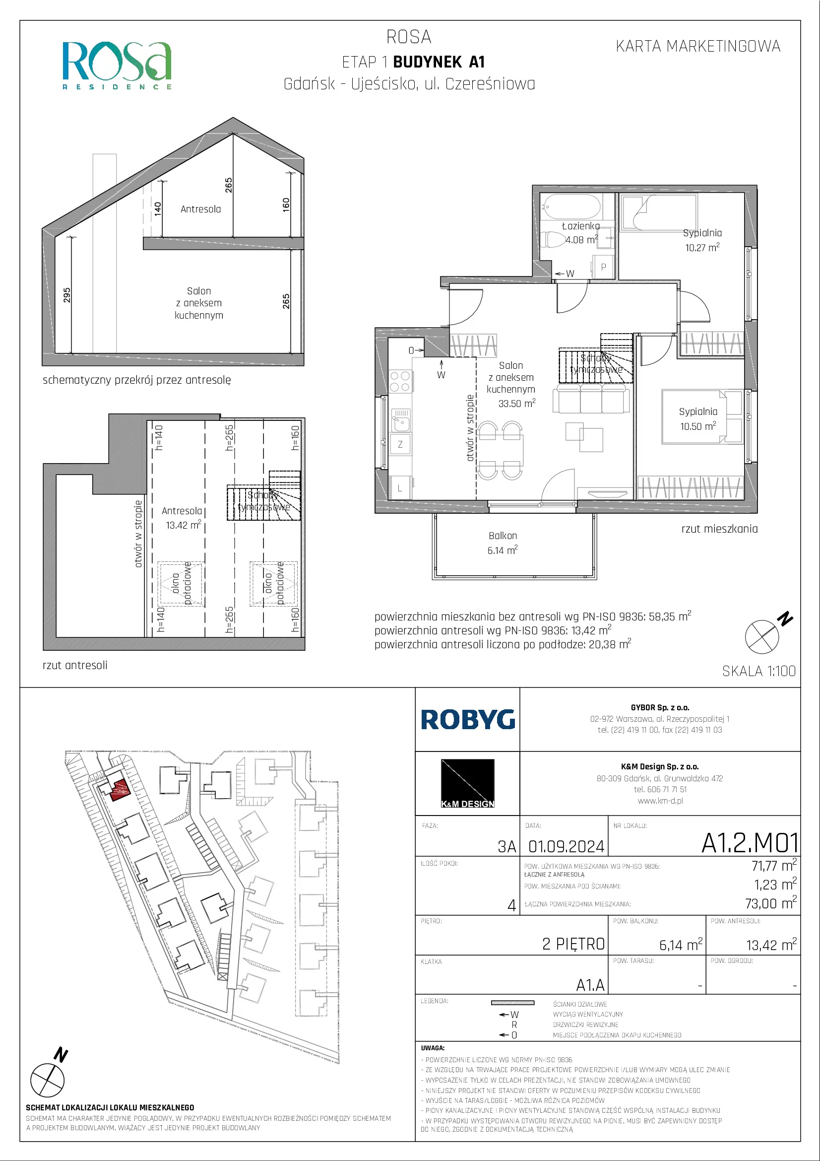 Mieszkanie 71,77 m², piętro 2, oferta nr A1.2M01, ROSA Residence, Gdańsk, Ujeścisko-Łostowice, Ujeścisko, ul. Śliwkowa