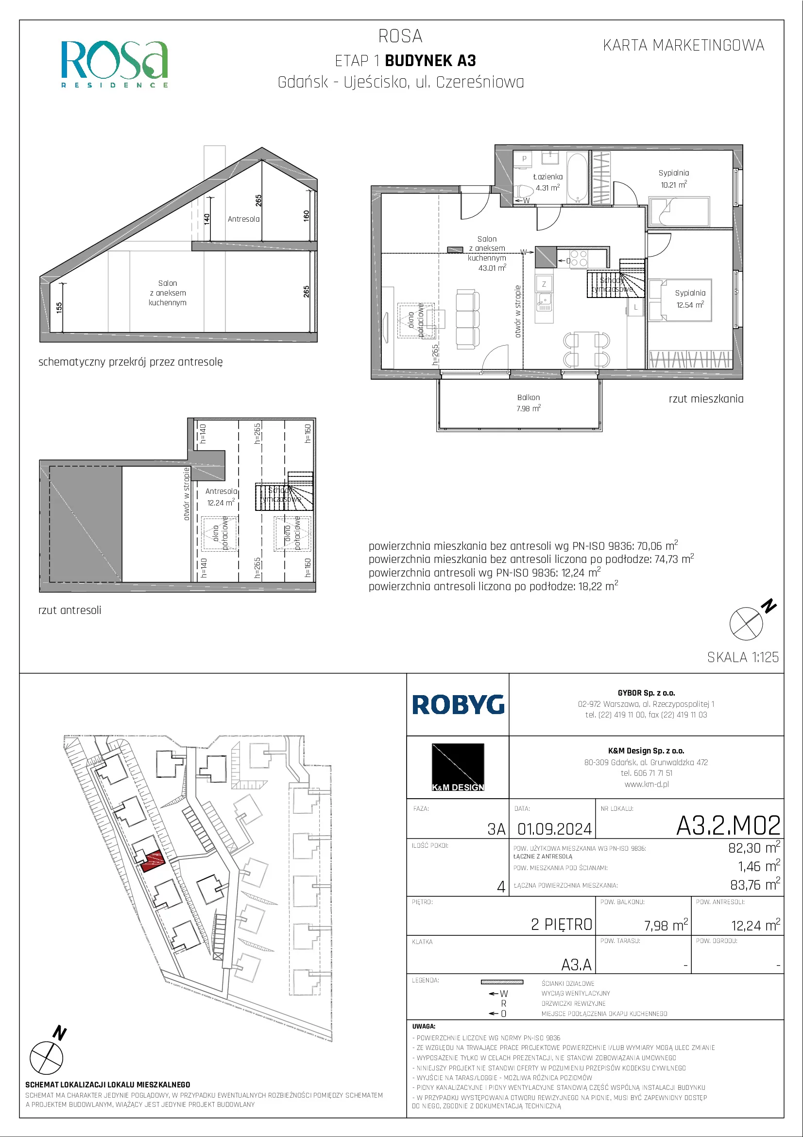 Mieszkanie 82,30 m², piętro 2, oferta nr A3.2M02, ROSA Residence, Gdańsk, Ujeścisko-Łostowice, Ujeścisko, ul. Śliwkowa