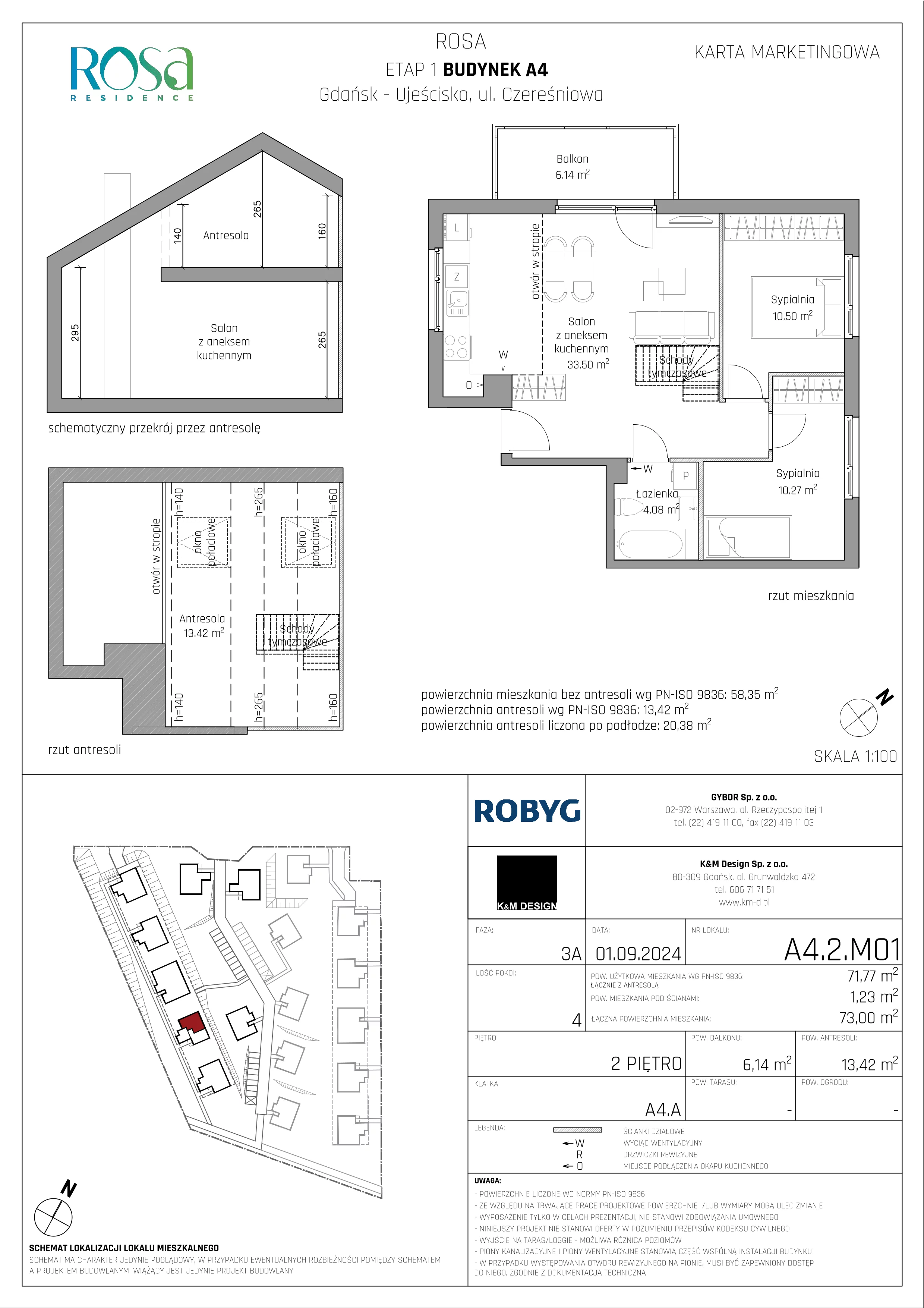 Mieszkanie 71,77 m², piętro 2, oferta nr A4.2M01, ROSA Residence, Gdańsk, Ujeścisko-Łostowice, Ujeścisko, ul. Śliwkowa