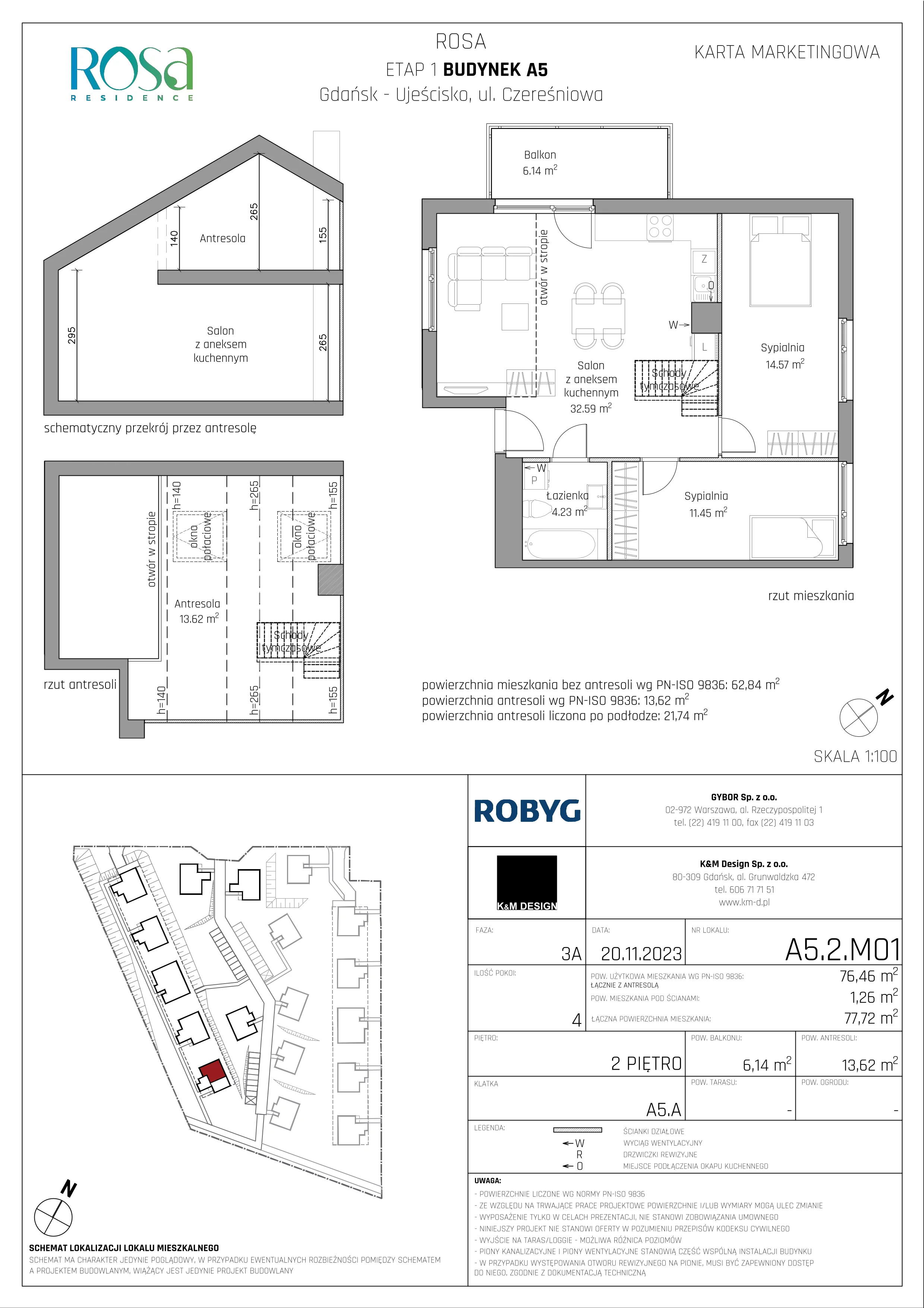 Mieszkanie 76,46 m², piętro 2, oferta nr A5.2M01, ROSA Residence, Gdańsk, Ujeścisko-Łostowice, Ujeścisko, ul. Śliwkowa