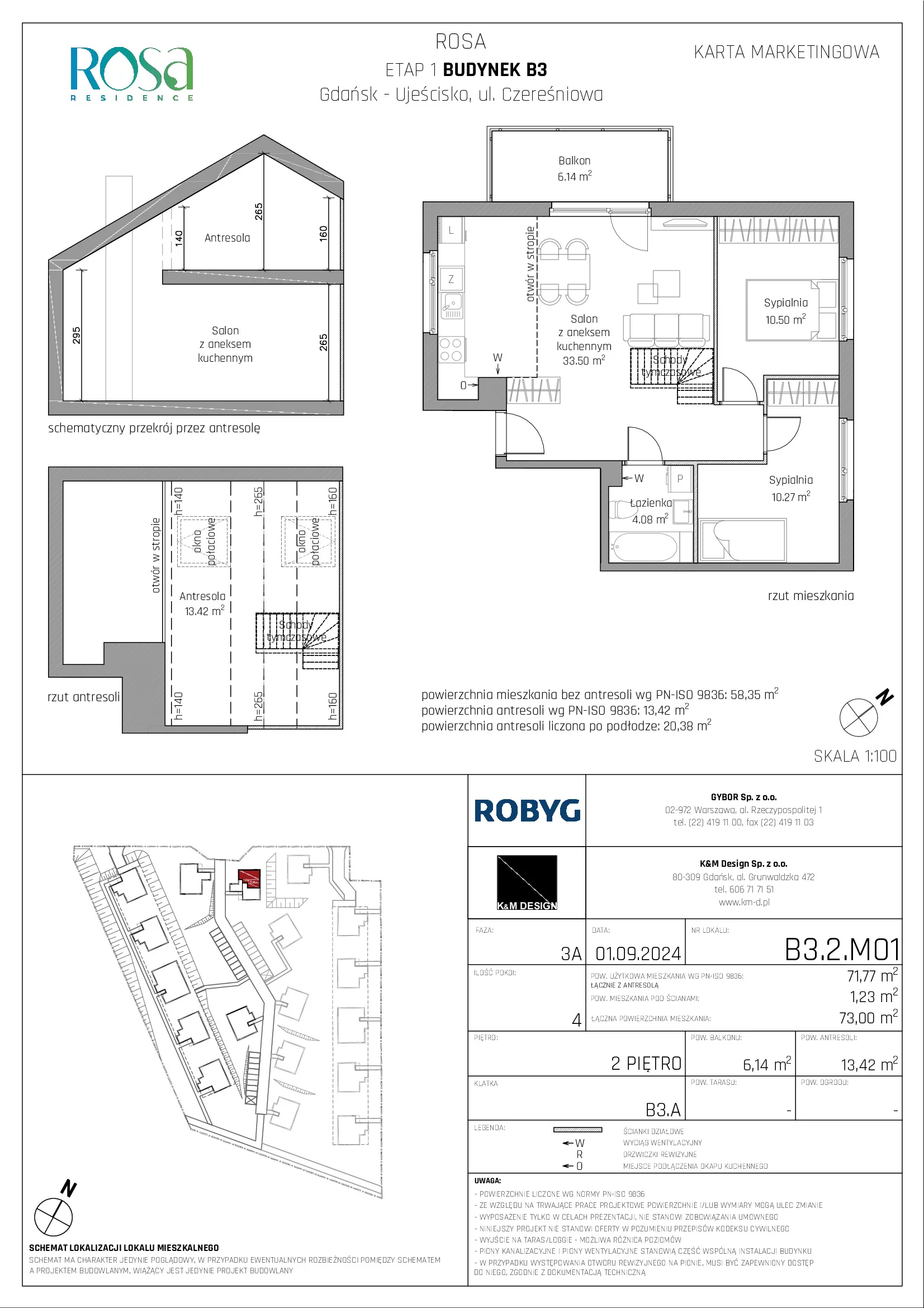 Mieszkanie 71,77 m², piętro 2, oferta nr B3.2M01, ROSA Residence, Gdańsk, Ujeścisko-Łostowice, Ujeścisko, ul. Śliwkowa