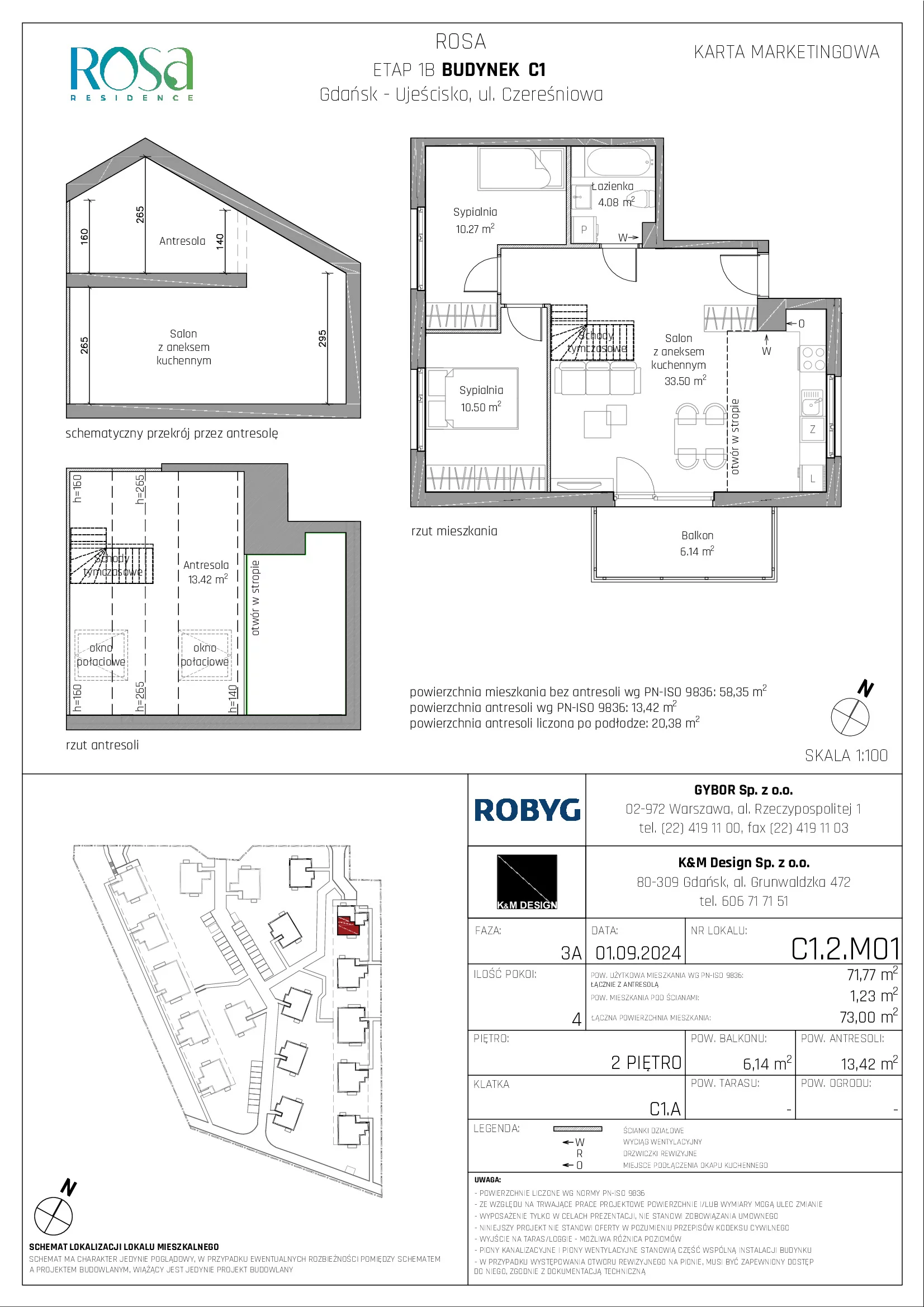 Mieszkanie 71,77 m², piętro 2, oferta nr C1.2M01, ROSA Residence, Gdańsk, Ujeścisko-Łostowice, Ujeścisko, ul. Śliwkowa