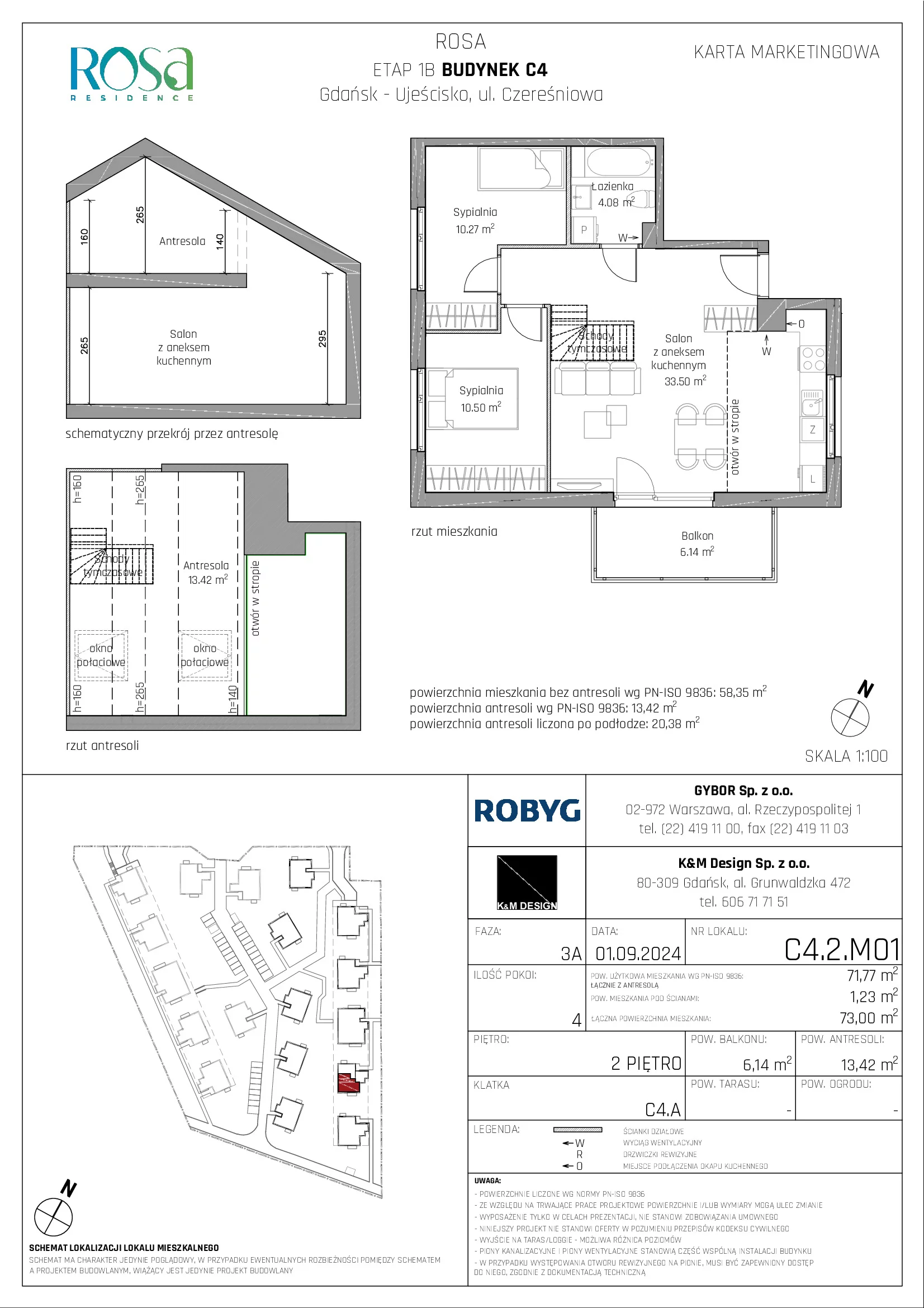 Mieszkanie 71,77 m², piętro 2, oferta nr C4.2M01, ROSA Residence, Gdańsk, Ujeścisko-Łostowice, Ujeścisko, ul. Śliwkowa