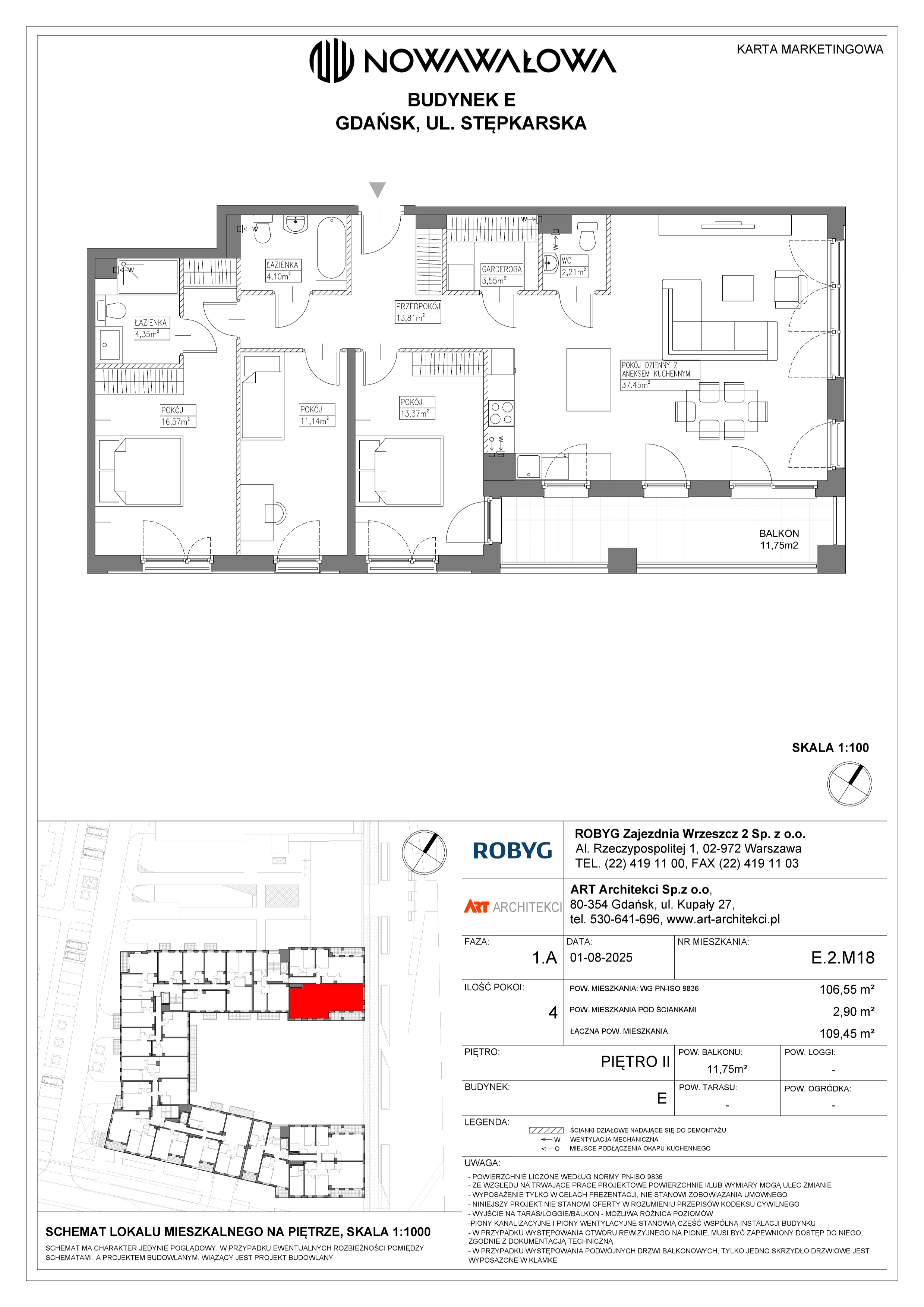 4 pokoje, mieszkanie 106,55 m², piętro 2, oferta nr E.2M18, Nowa Wałowa, Gdańsk, Śródmieście, ul. Stępkarska / Wiosna Ludów