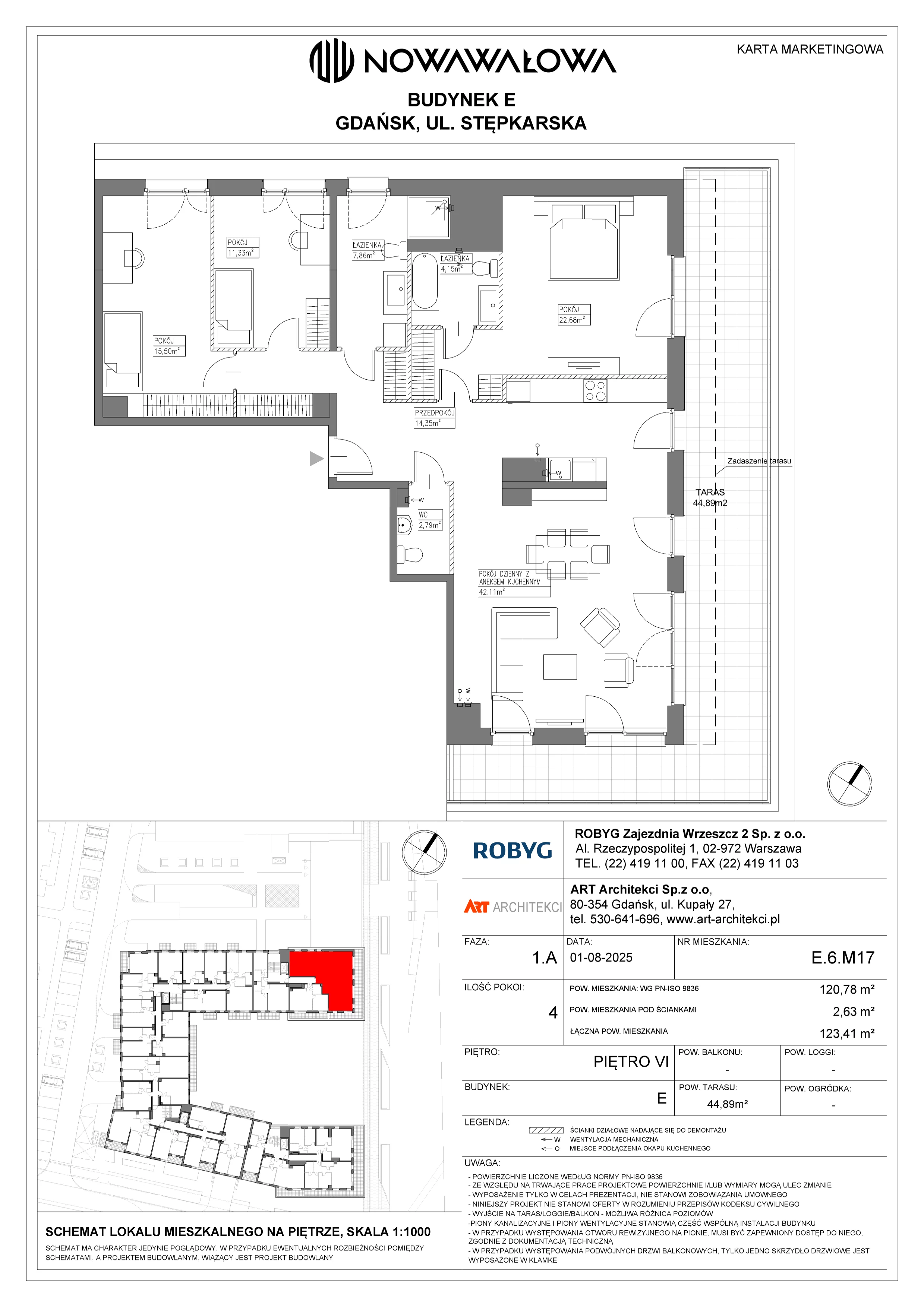 4 pokoje, mieszkanie 120,78 m², piętro 6, oferta nr E.6M17, Nowa Wałowa, Gdańsk, Śródmieście, ul. Stępkarska / Wiosna Ludów