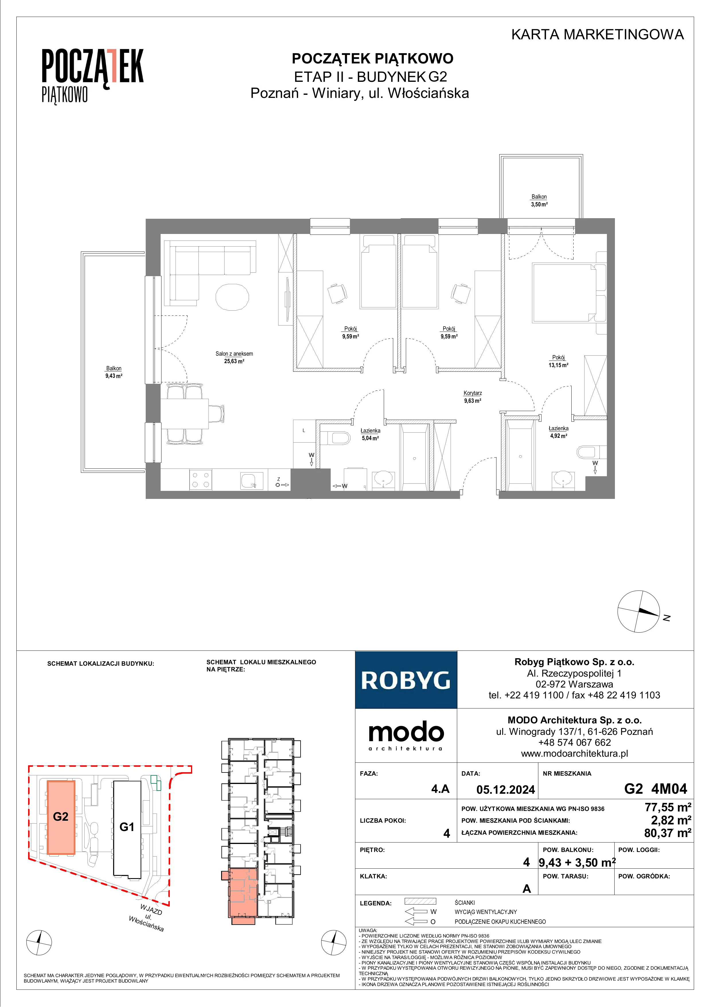 4 pokoje, mieszkanie 77,55 m², piętro 4, oferta nr G2.4M04, Początek Piątkowo, Poznań, Piątkowo, ul. Wojciechowskiego