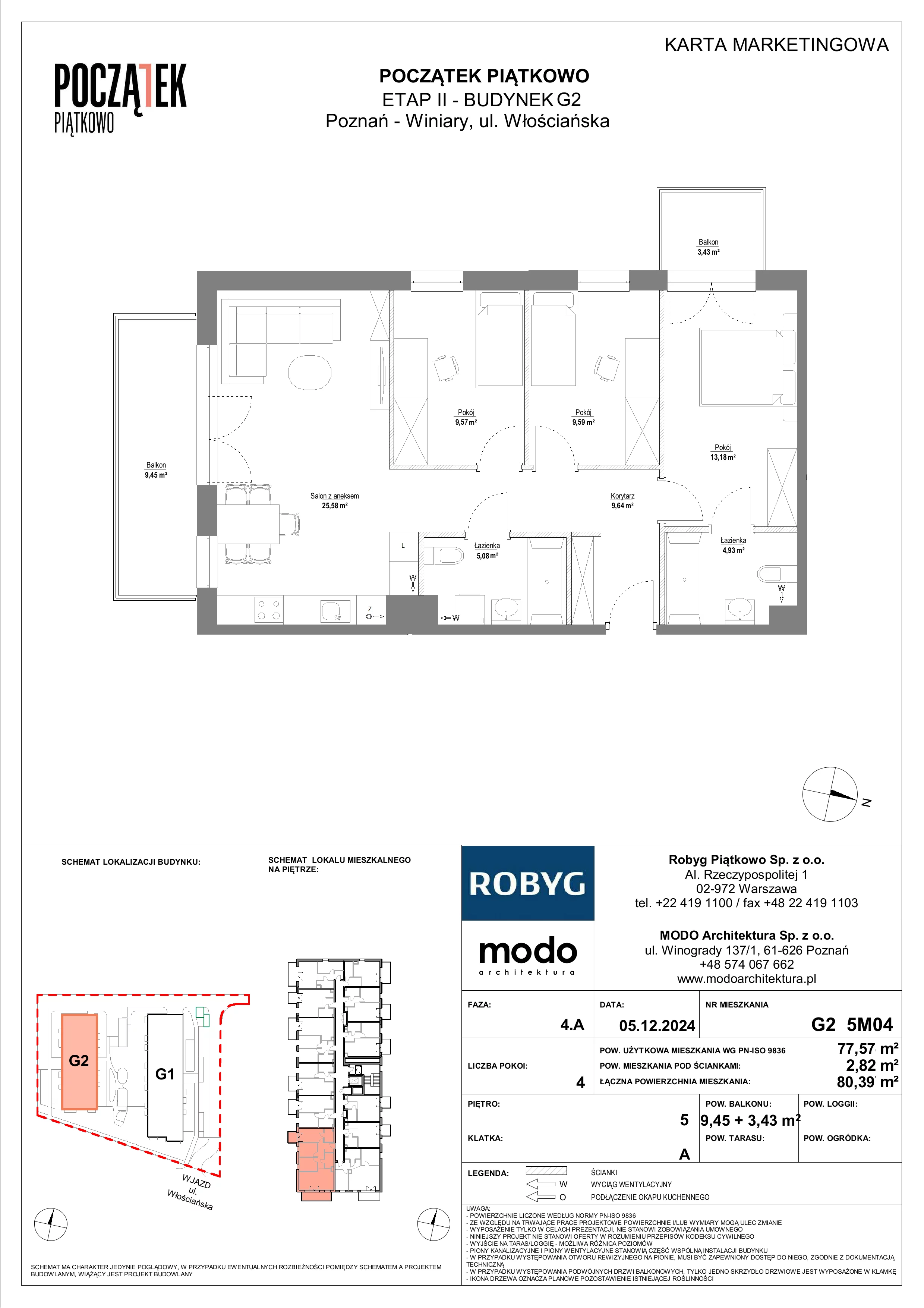 4 pokoje, mieszkanie 77,57 m², piętro 5, oferta nr G2.5M04, Początek Piątkowo, Poznań, Piątkowo, ul. Wojciechowskiego