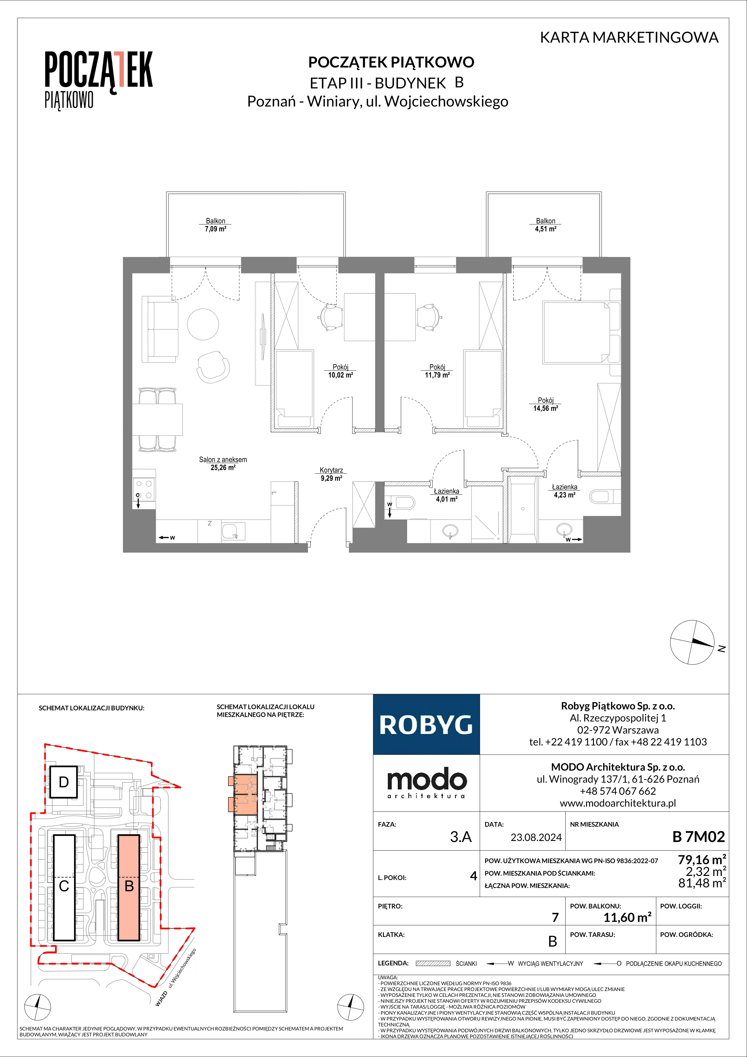 4 pokoje, mieszkanie 79,16 m², piętro 7, oferta nr B.7M02, Początek Piątkowo, Poznań, Piątkowo, ul. Wojciechowskiego