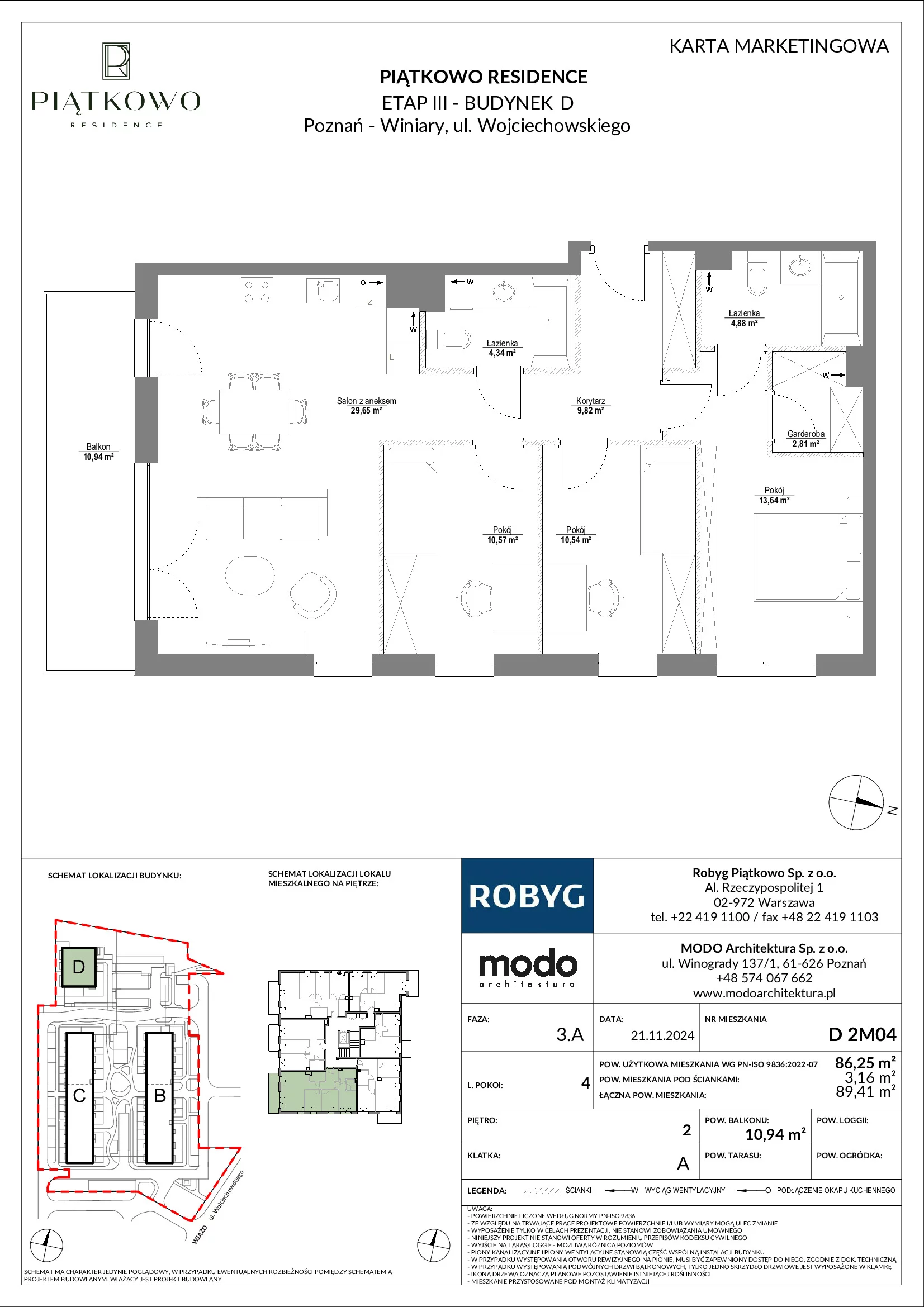 Mieszkanie 86,25 m², piętro 2, oferta nr D.2M04, Piątkowo Residence, Poznań, Piątkowo, Piątkowo, ul. Wojciechowskiego