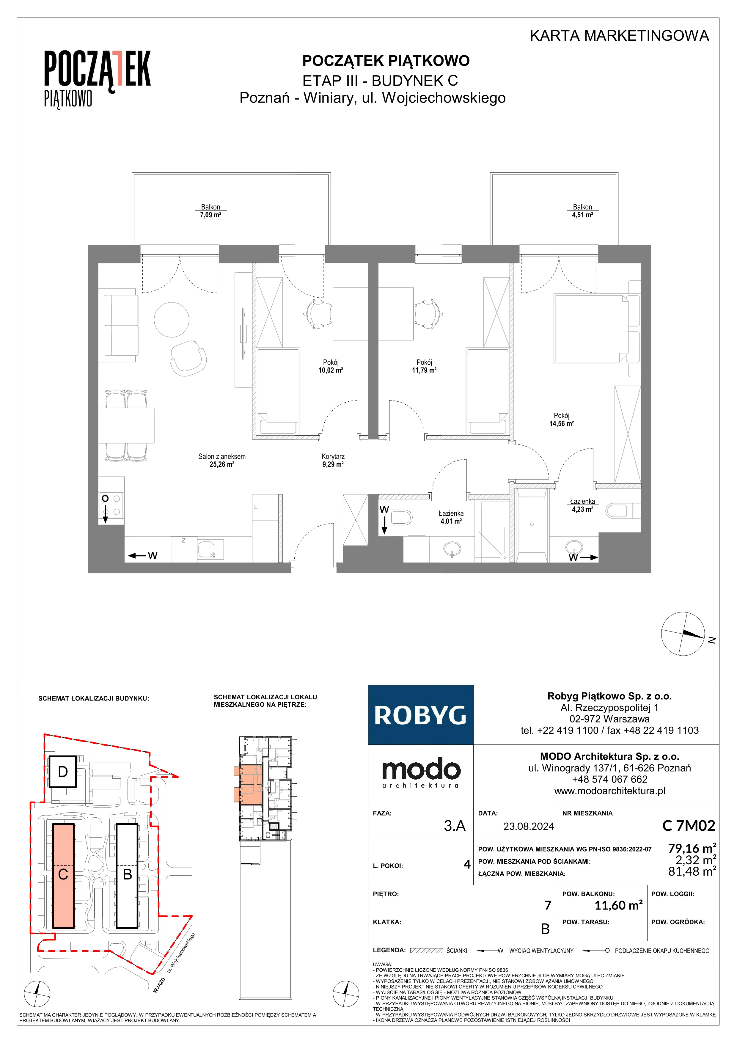 4 pokoje, mieszkanie 79,16 m², piętro 7, oferta nr C.7M02, Początek Piątkowo Budynek C, Poznań, Piątkowo, ul. Wojciechowskiego