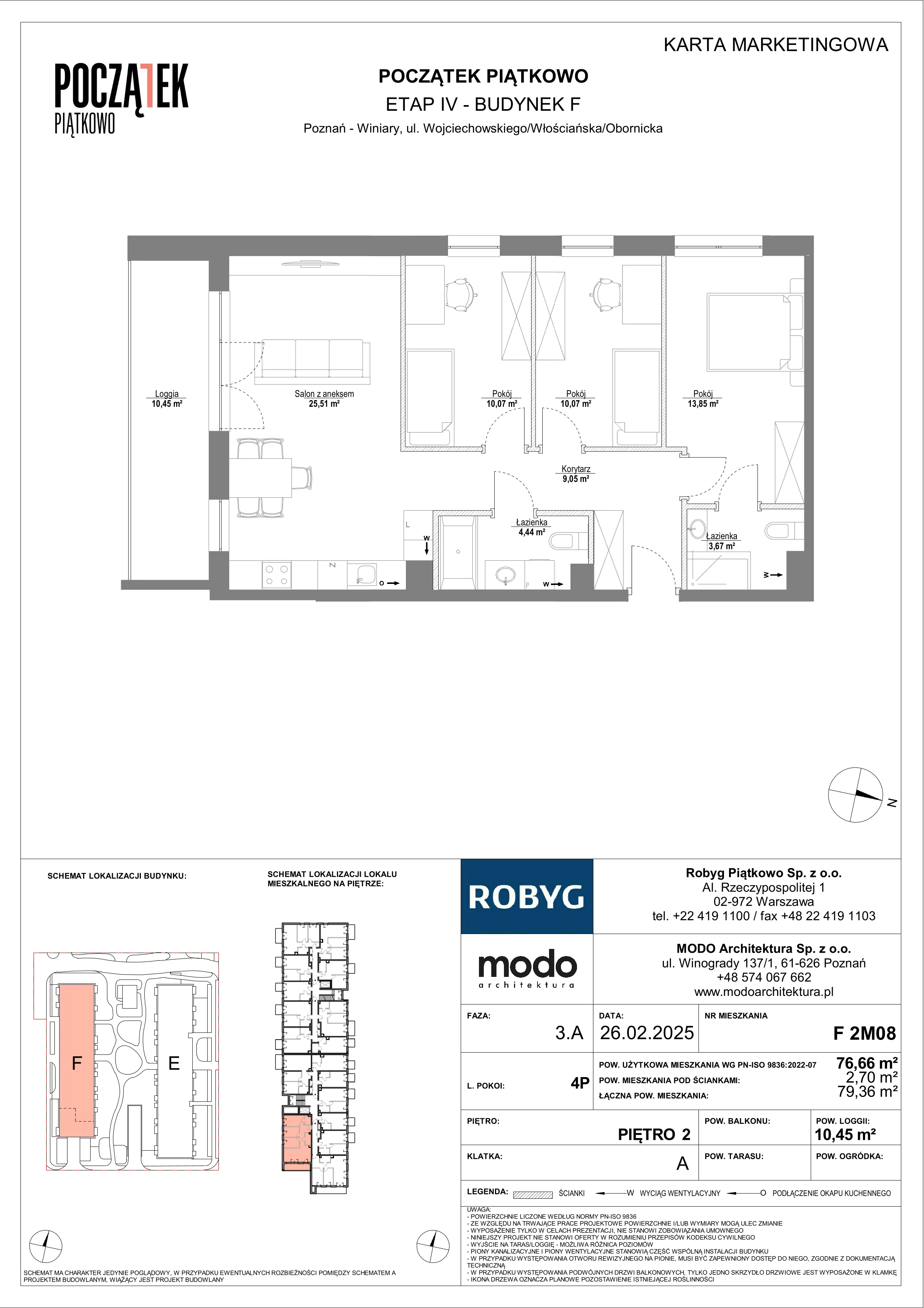 4 pokoje, mieszkanie 76,66 m², piętro 2, oferta nr F.2M08, Początek Piątkowo Budynek F, Poznań, Piątkowo, ul. Wojciechowskiego