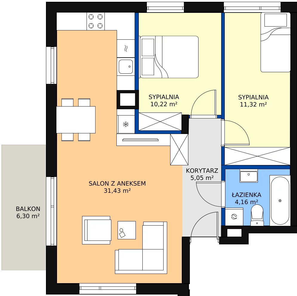 Zalety mieszkania 62.75 m², A5.1M01