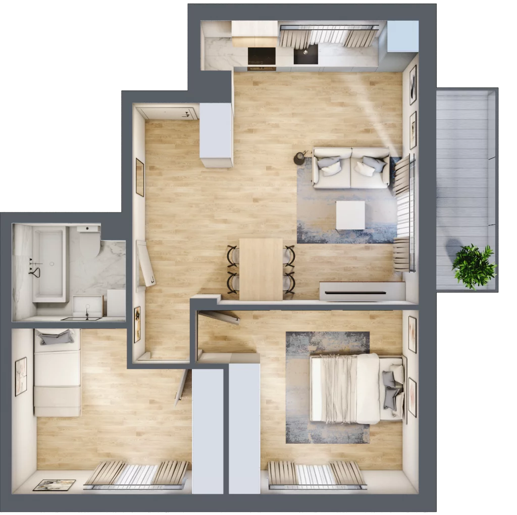 3 pokoje, mieszkanie 58,35 m², piętro 1, oferta nr B2.1M01, ROSA Residence, Gdańsk, Ujeścisko-Łostowice, Ujeścisko, ul. Śliwkowa