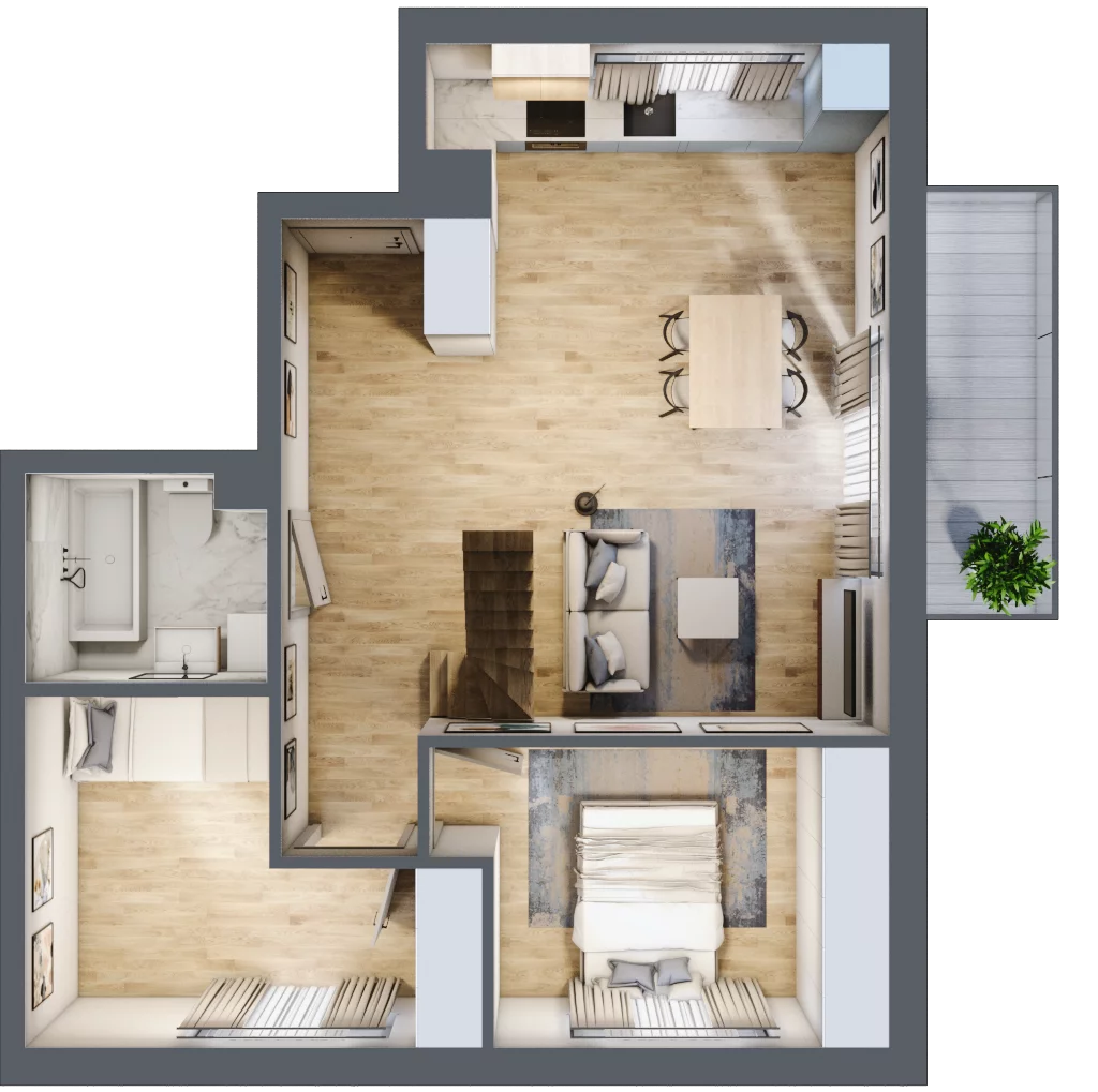 4 pokoje, mieszkanie 71,77 m², piętro 2, oferta nr B2.2M01, ROSA Residence, Gdańsk, Ujeścisko-Łostowice, Ujeścisko, ul. Śliwkowa