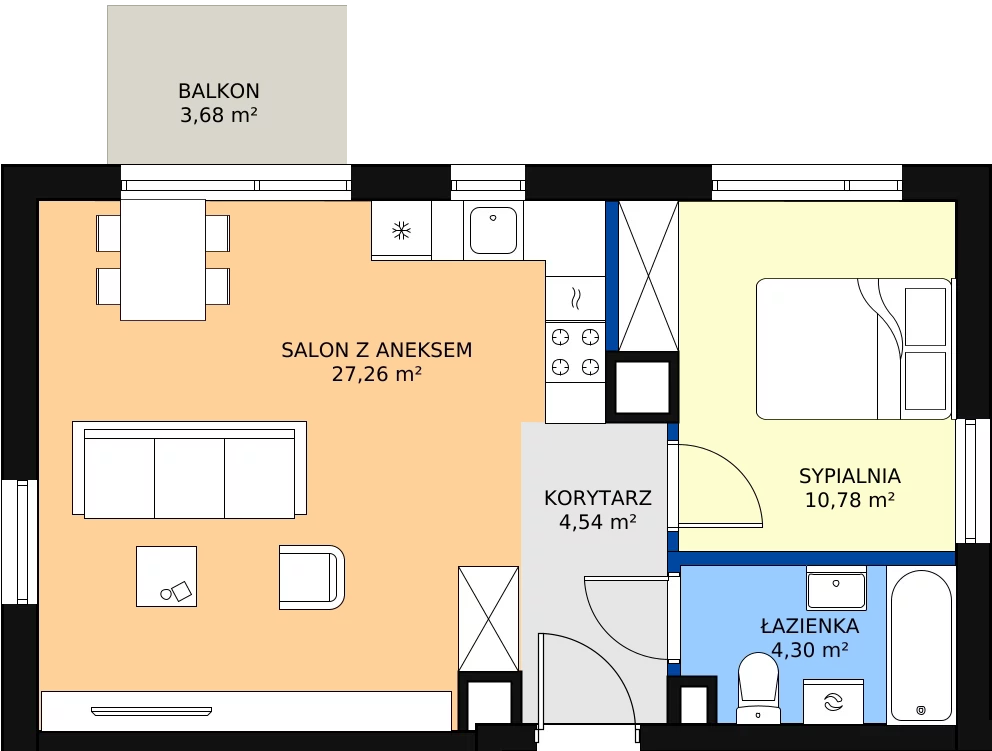Zalety mieszkania 46.88 m², B4.1M02