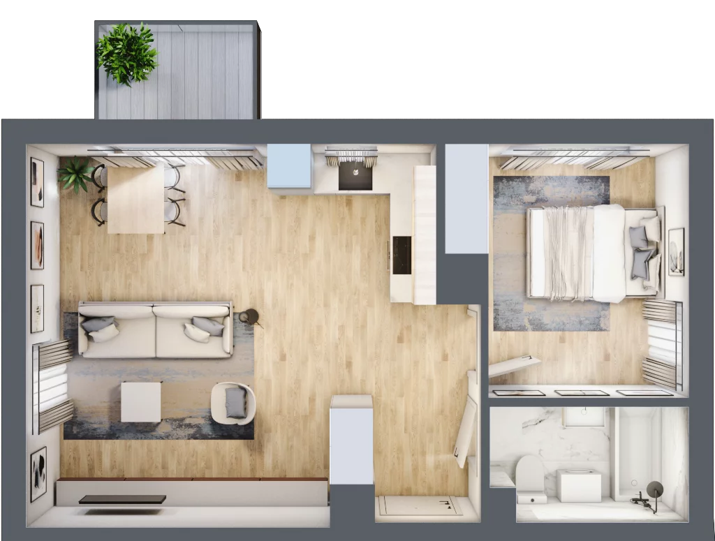 2 pokoje, mieszkanie 46,88 m², piętro 1, oferta nr B4.1M02, ROSA Residence, Gdańsk, Ujeścisko-Łostowice, Ujeścisko, ul. Śliwkowa