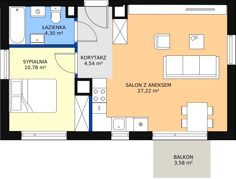Zalety mieszkania 46.88 m², B5.1M02