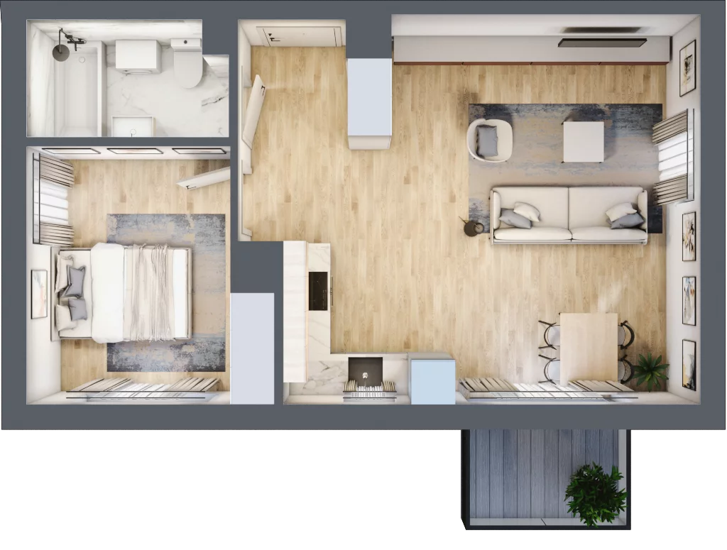 2 pokoje, mieszkanie 46,88 m², piętro 1, oferta nr B5.1M02, ROSA Residence, Gdańsk, Ujeścisko-Łostowice, Ujeścisko, ul. Śliwkowa