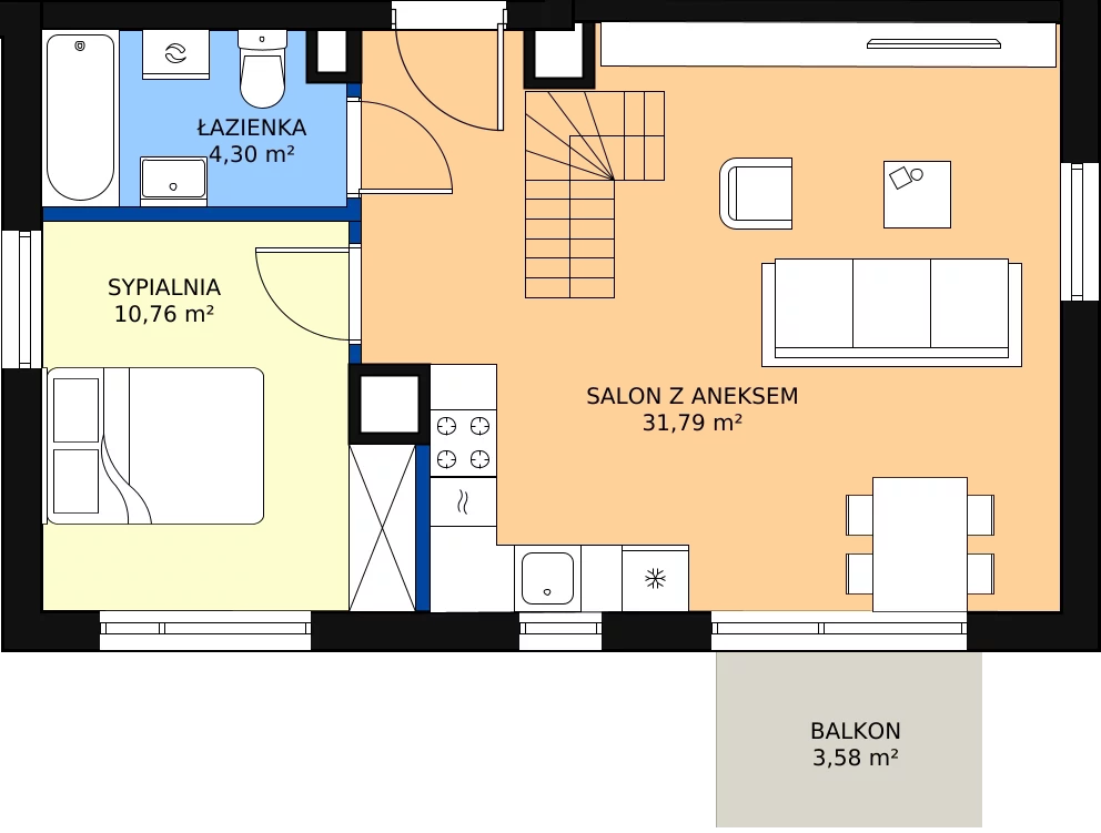 Zalety mieszkania 57.54 m², B5.2M02