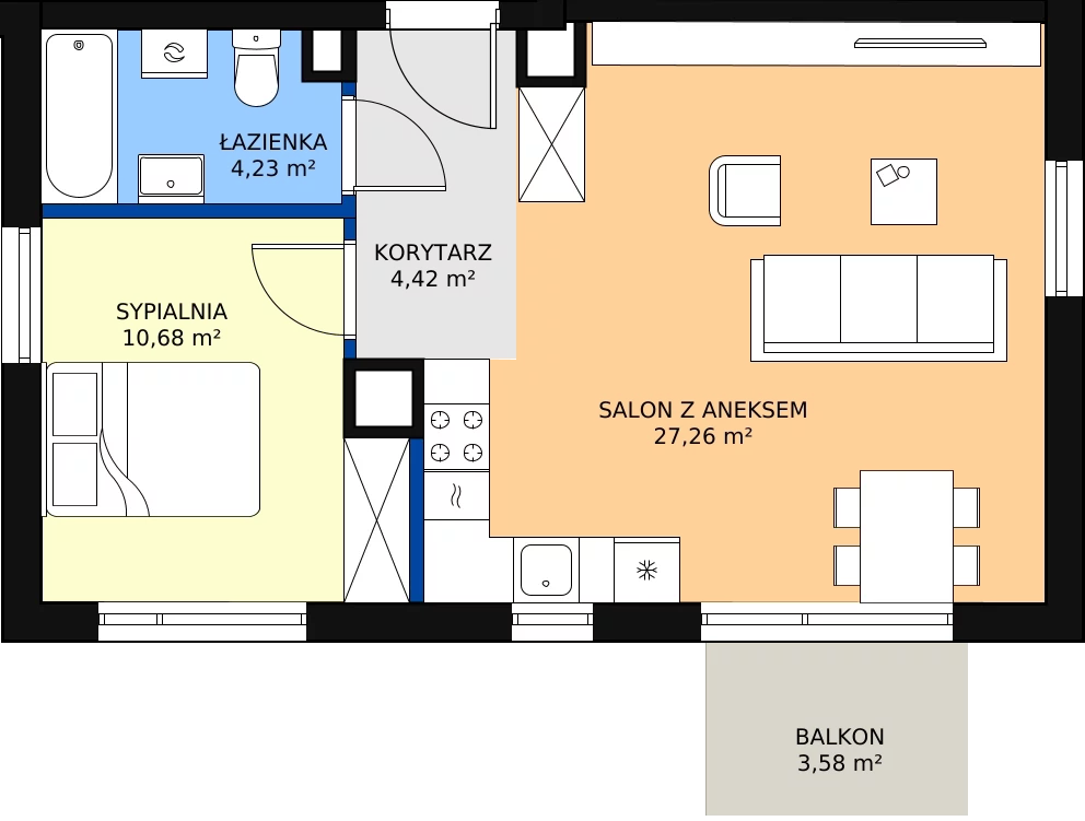 Zalety mieszkania 46.88 m², B6.1M02