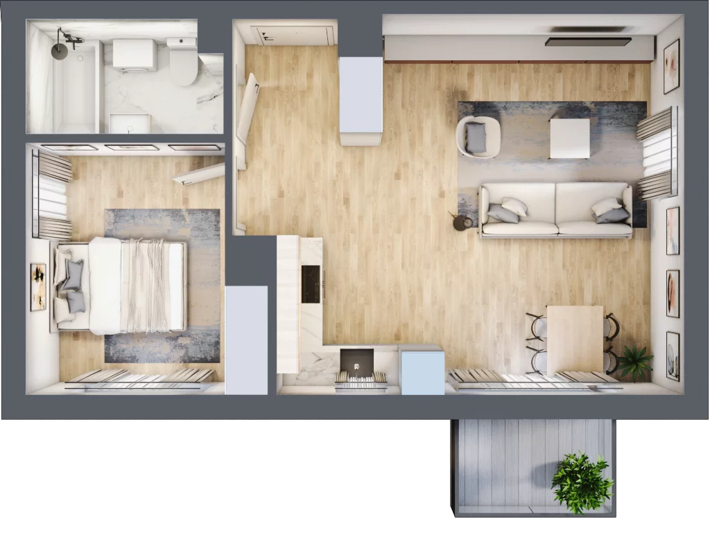 2 pokoje, mieszkanie 46,88 m², piętro 1, oferta nr B6.1M02, ROSA Residence, Gdańsk, Ujeścisko-Łostowice, Ujeścisko, ul. Śliwkowa