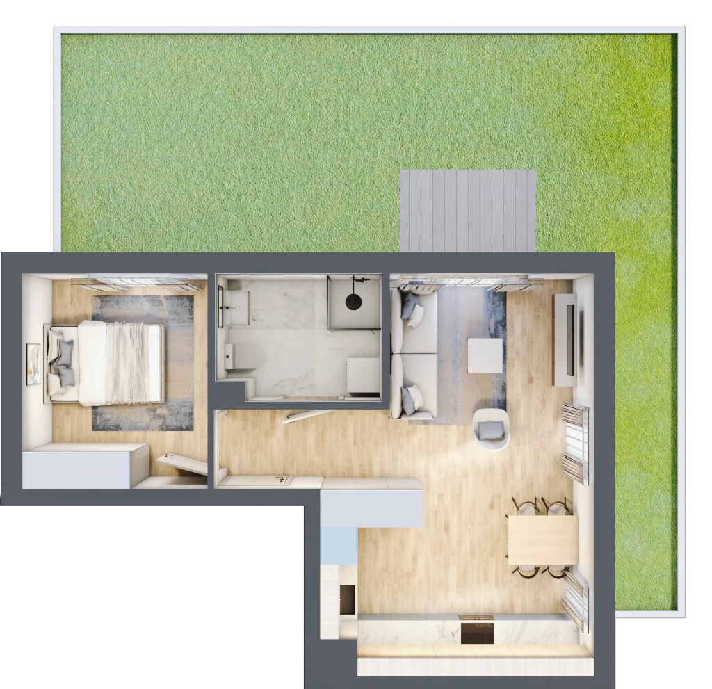 2 pokoje, mieszkanie 43,82 m², parter, oferta nr B8.0M01, ROSA Residence, Gdańsk, Ujeścisko-Łostowice, Ujeścisko, ul. Śliwkowa