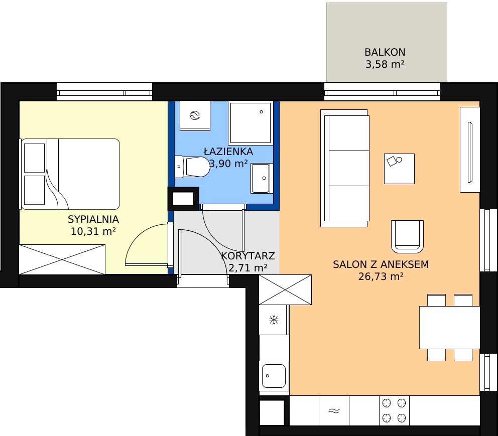 Zalety mieszkania 43.9 m², B8.2M01