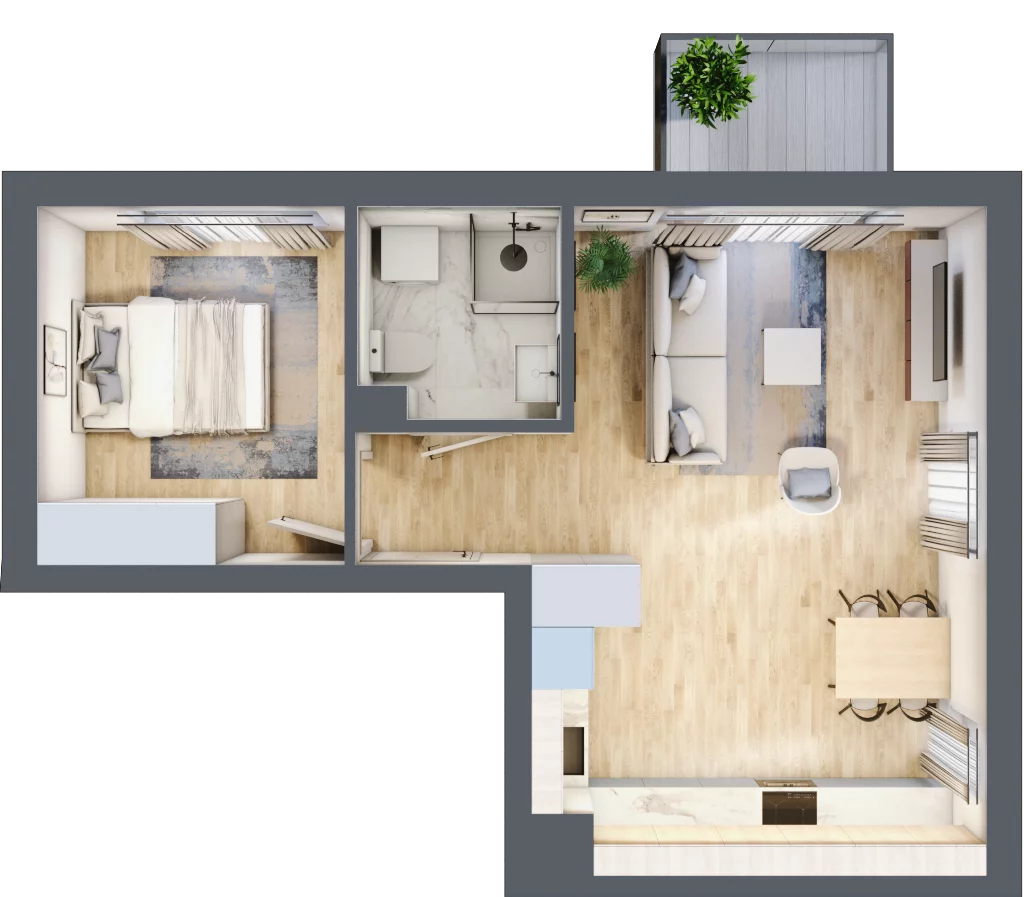 2 pokoje, mieszkanie 43,90 m², piętro 2, oferta nr B8.2M01, ROSA Residence, Gdańsk, Ujeścisko-Łostowice, Ujeścisko, ul. Śliwkowa