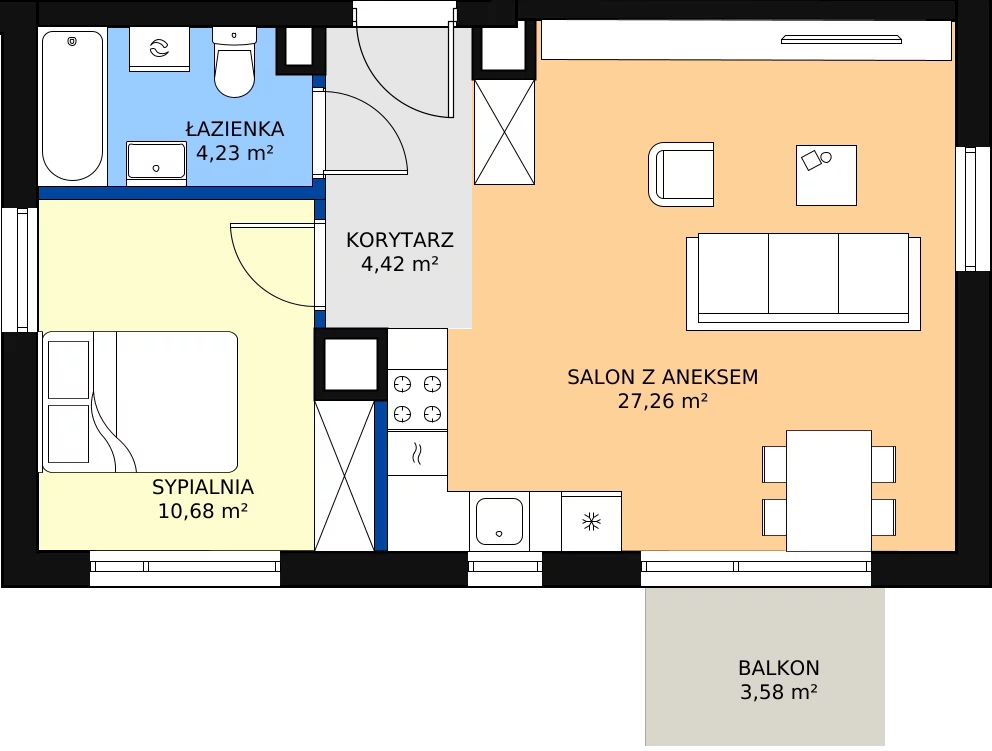 Zalety mieszkania 46.88 m², B8.1M02