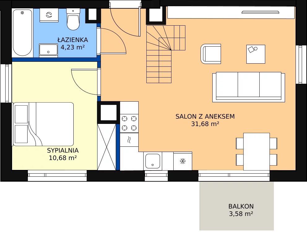 Zalety mieszkania 57.54 m², B8.2M02