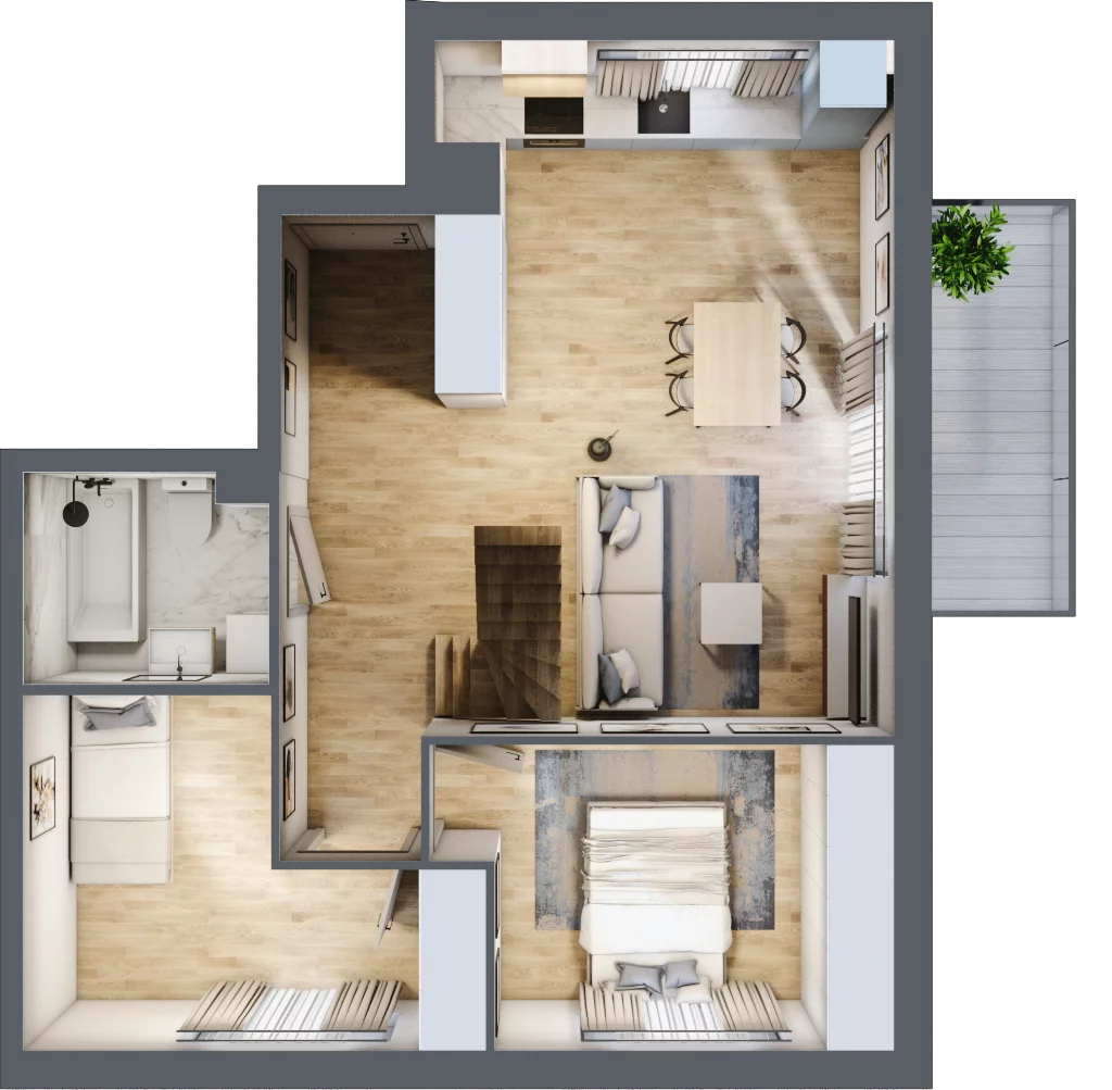 4 pokoje, mieszkanie 71,77 m², piętro 2, oferta nr C1.2M01, ROSA Residence, Gdańsk, Ujeścisko-Łostowice, Ujeścisko, ul. Śliwkowa