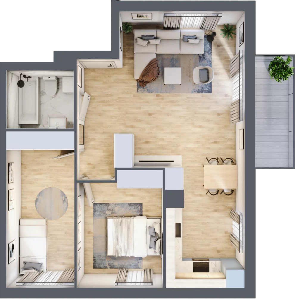 3 pokoje, mieszkanie 62,75 m², piętro 1, oferta nr C2.1M01, ROSA Residence, Gdańsk, Ujeścisko-Łostowice, Ujeścisko, ul. Śliwkowa