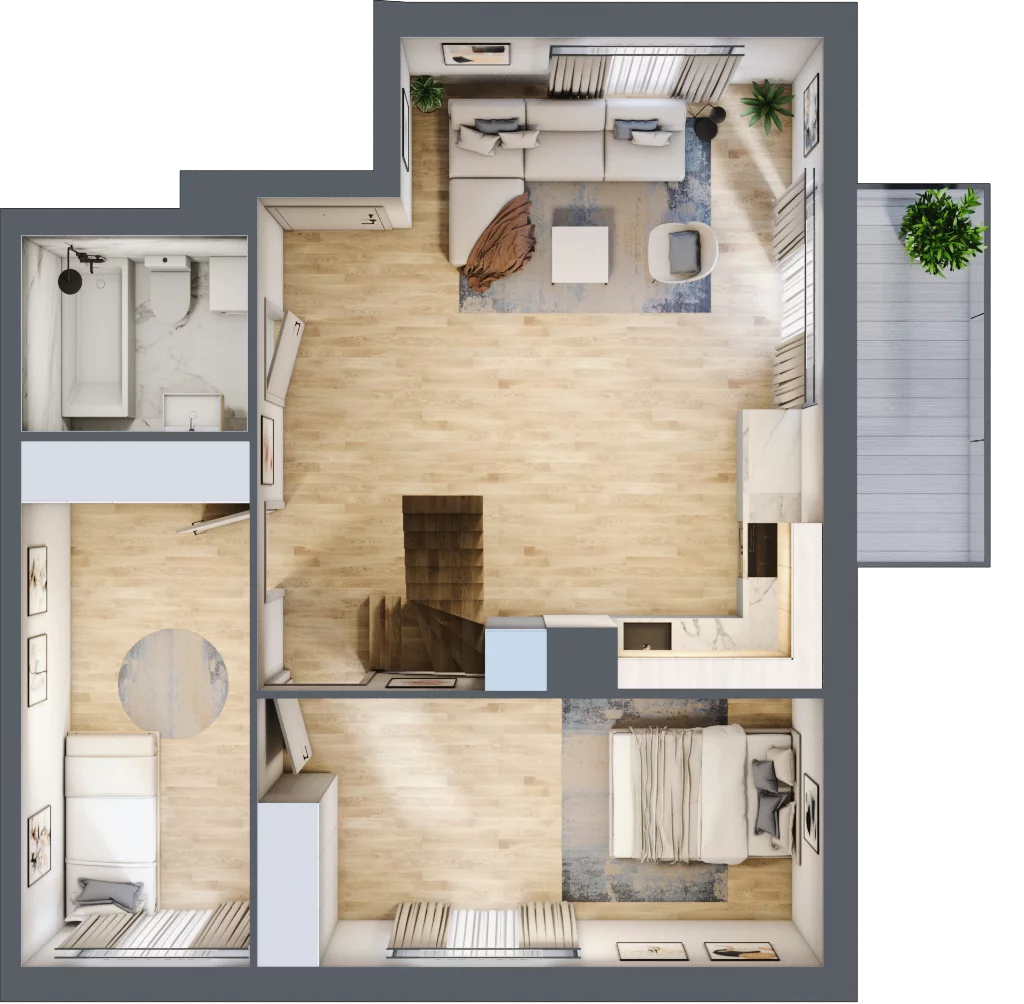 4 pokoje, mieszkanie 76,48 m², piętro 2, oferta nr C2.2M01, ROSA Residence, Gdańsk, Ujeścisko-Łostowice, Ujeścisko, ul. Śliwkowa