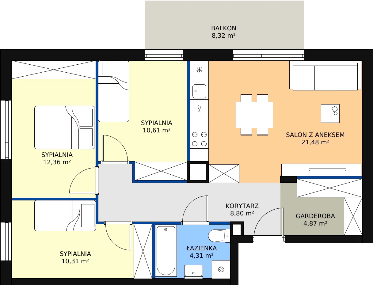 Zalety mieszkania 72.74 m², C3.1M02