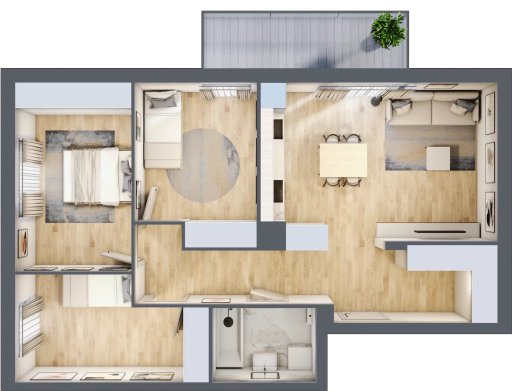 4 pokoje, mieszkanie 72,74 m², piętro 1, oferta nr C3.1M02, ROSA Residence, Gdańsk, Ujeścisko-Łostowice, Ujeścisko, ul. Śliwkowa
