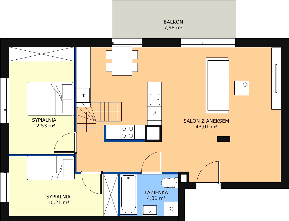 Zalety mieszkania 82.3 m², C3.2M02