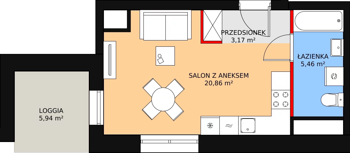 Mieszkanie 29,49 m², piętro 6, oferta nr A.6M08, WENDY, Gdynia, Śródmieście, Śródmieście, ul. Wendy 7/9