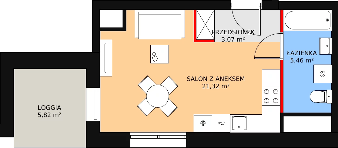 Mieszkanie 29,85 m², piętro 9, oferta nr A.9M08, WENDY, Gdynia, Śródmieście, Śródmieście, ul. Wendy 7/9