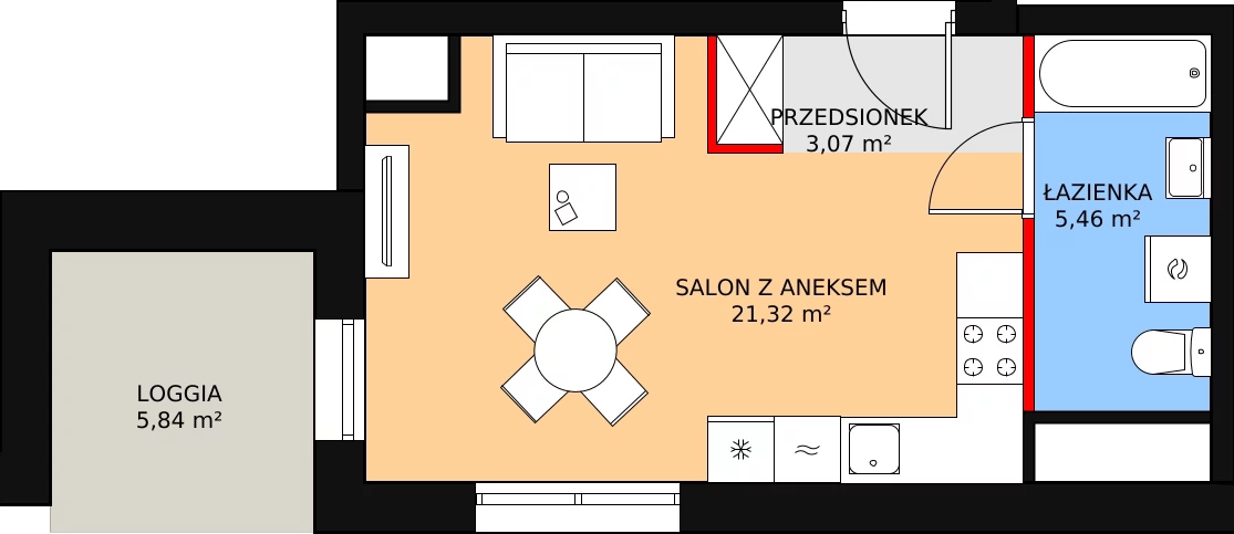 Mieszkanie 29,85 m², piętro 11, oferta nr A.11M08, WENDY, Gdynia, Śródmieście, Śródmieście, ul. Wendy 7/9