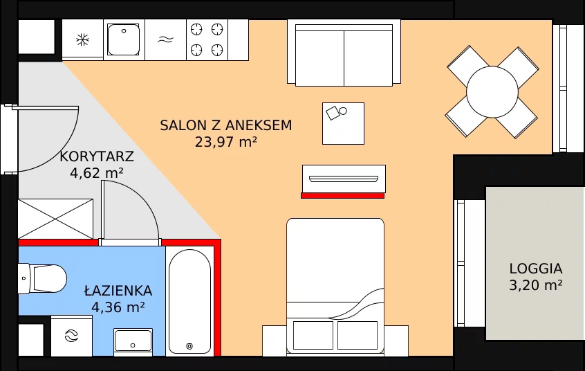 Mieszkanie 32,95 m², piętro 2, oferta nr A.2M03, WENDY, Gdynia, Śródmieście, Śródmieście, ul. Wendy 7/9