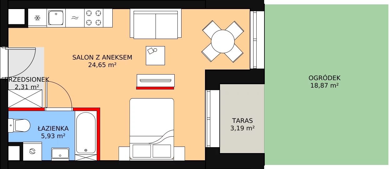 1 pokój, mieszkanie 33,08 m², piętro 1, oferta nr A.1M03, WENDY, Gdynia, Śródmieście, Śródmieście, ul. Wendy 7/9