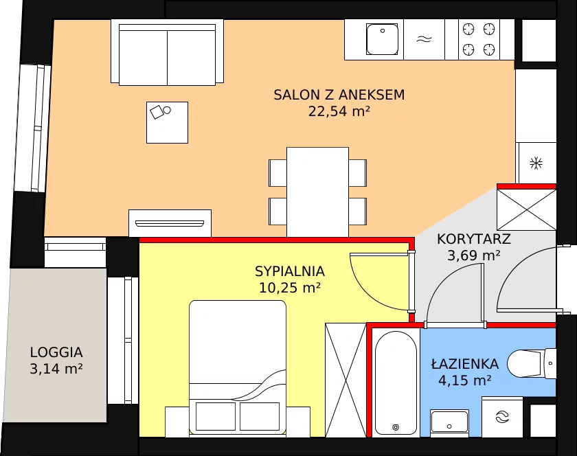 2 pokoje, mieszkanie 40,53 m², piętro 1, oferta nr A.1M06, WENDY, Gdynia, Śródmieście, Śródmieście, ul. Wendy 7/9