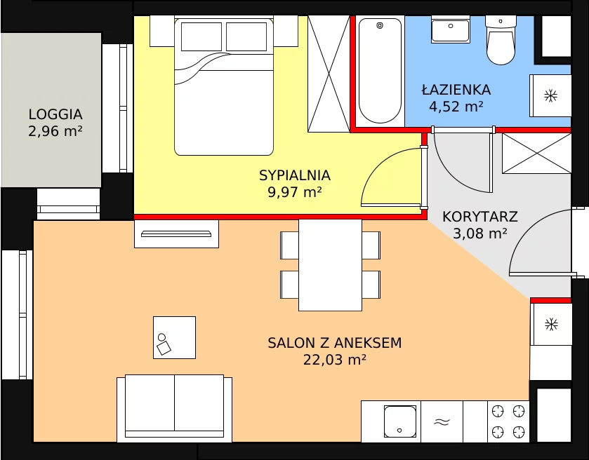 Mieszkanie 40,32 m², piętro 6, oferta nr A.6M01, WENDY, Gdynia, Śródmieście, Śródmieście, ul. Wendy 7/9