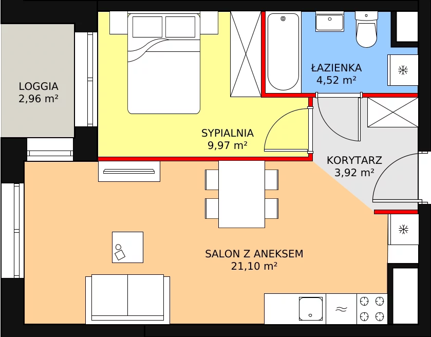 Mieszkanie 40,68 m², piętro 7, oferta nr A.7M01, WENDY, Gdynia, Śródmieście, Śródmieście, ul. Wendy 7/9