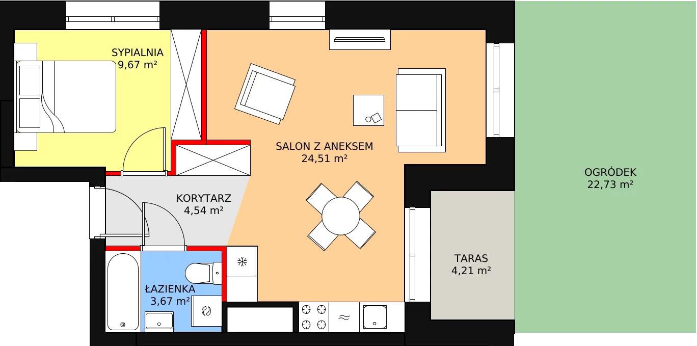 Mieszkanie 42,39 m², piętro 1, oferta nr A.1M13, WENDY, Gdynia, Śródmieście, Śródmieście, ul. Wendy 7/9