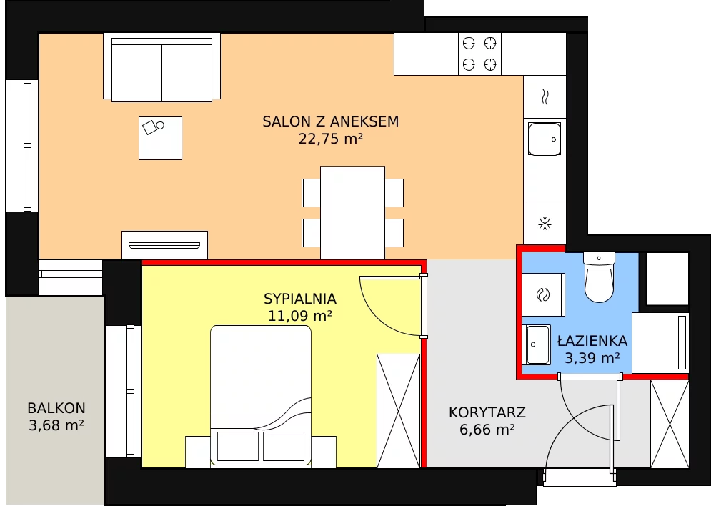 2 pokoje, mieszkanie 43,75 m², piętro 1, oferta nr A.1M09, WENDY, Gdynia, Śródmieście, Śródmieście, ul. Wendy 7/9